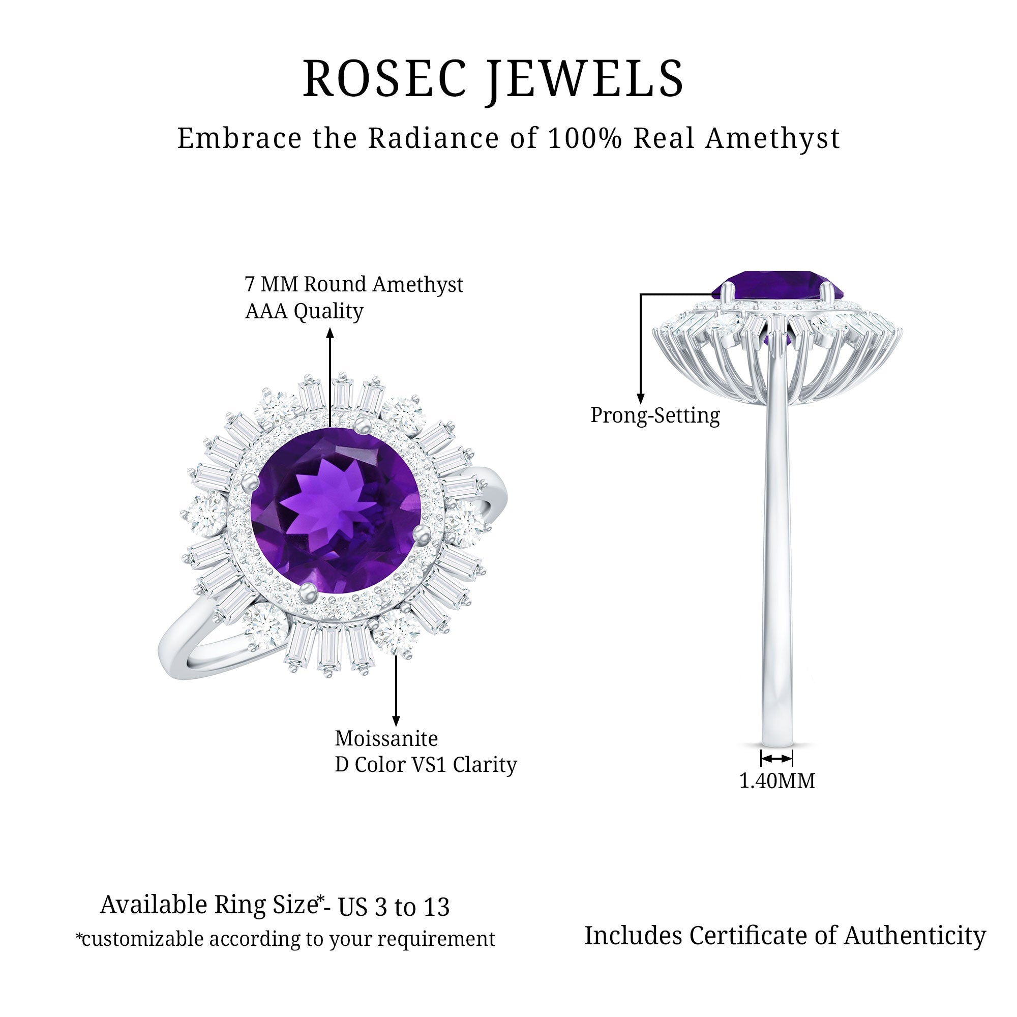 Amethyst and Moissanite Double Halo Cocktail Engagement Ring