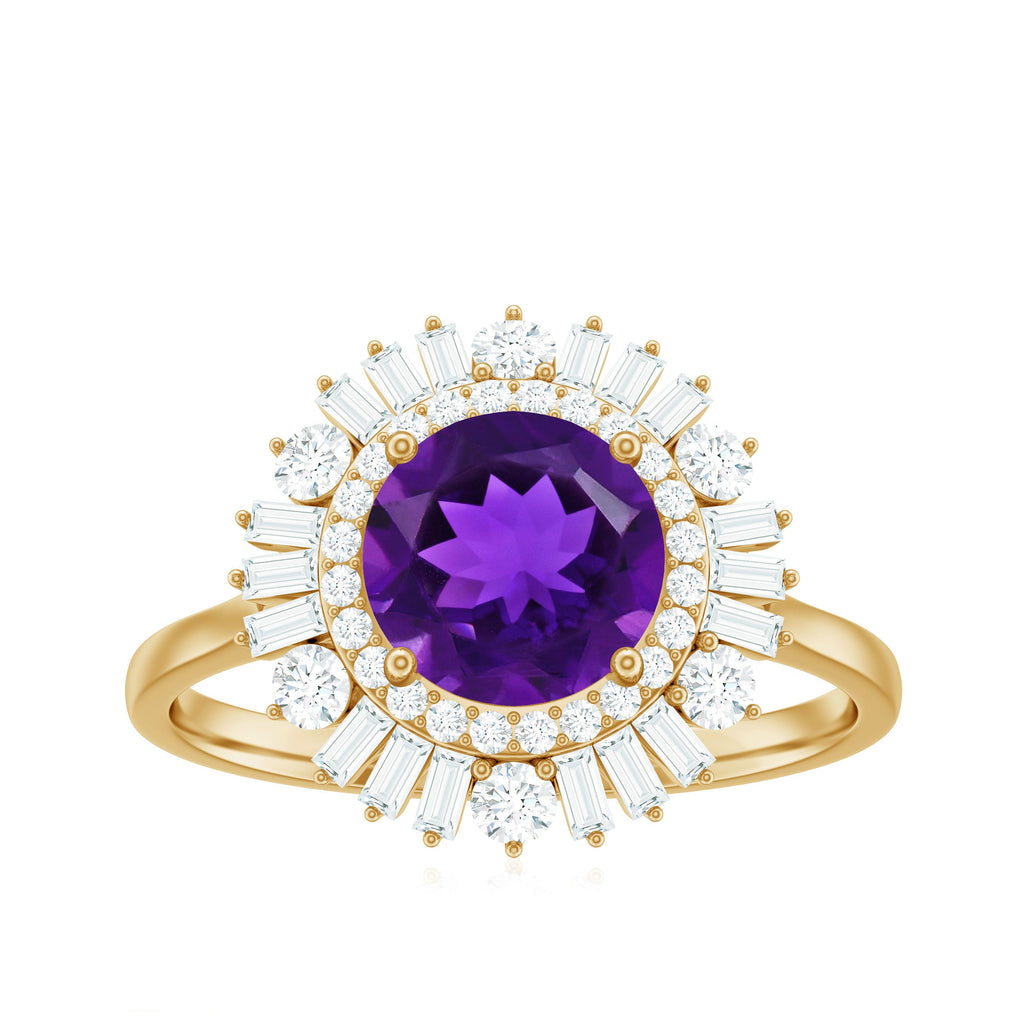 Amethyst and Moissanite Double Halo Cocktail Engagement Ring