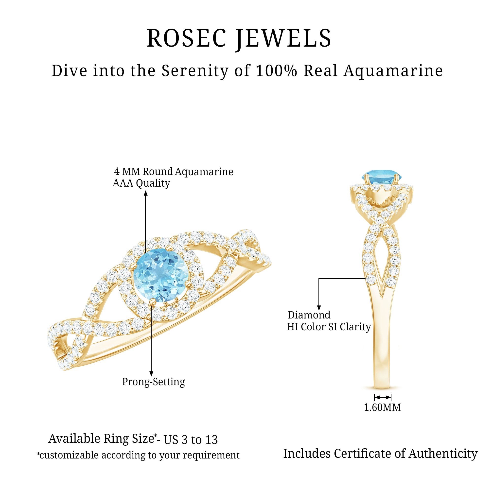 Aquamarine Criss Cross Engagement Ring with Diamond Halo