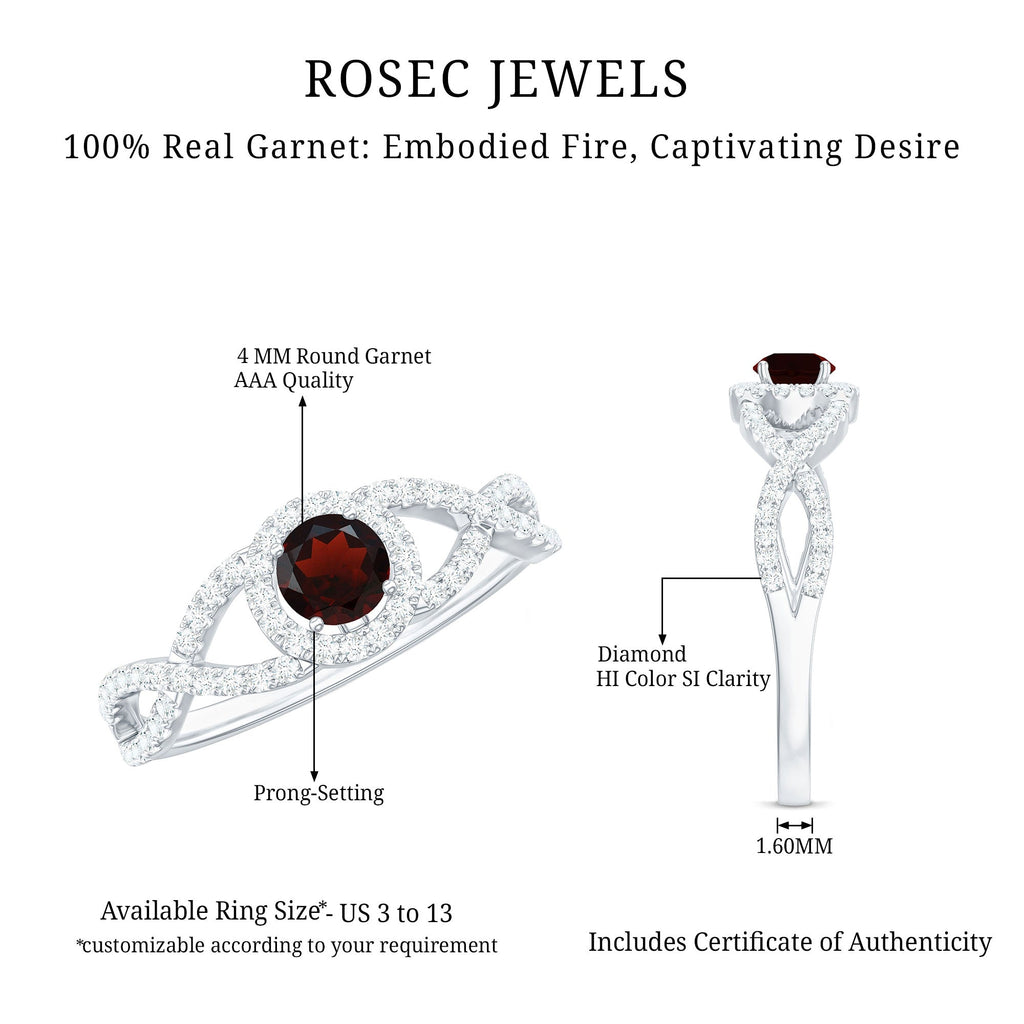 Natural Garnet Engagement Ring with Diamond Criss Cross Shank