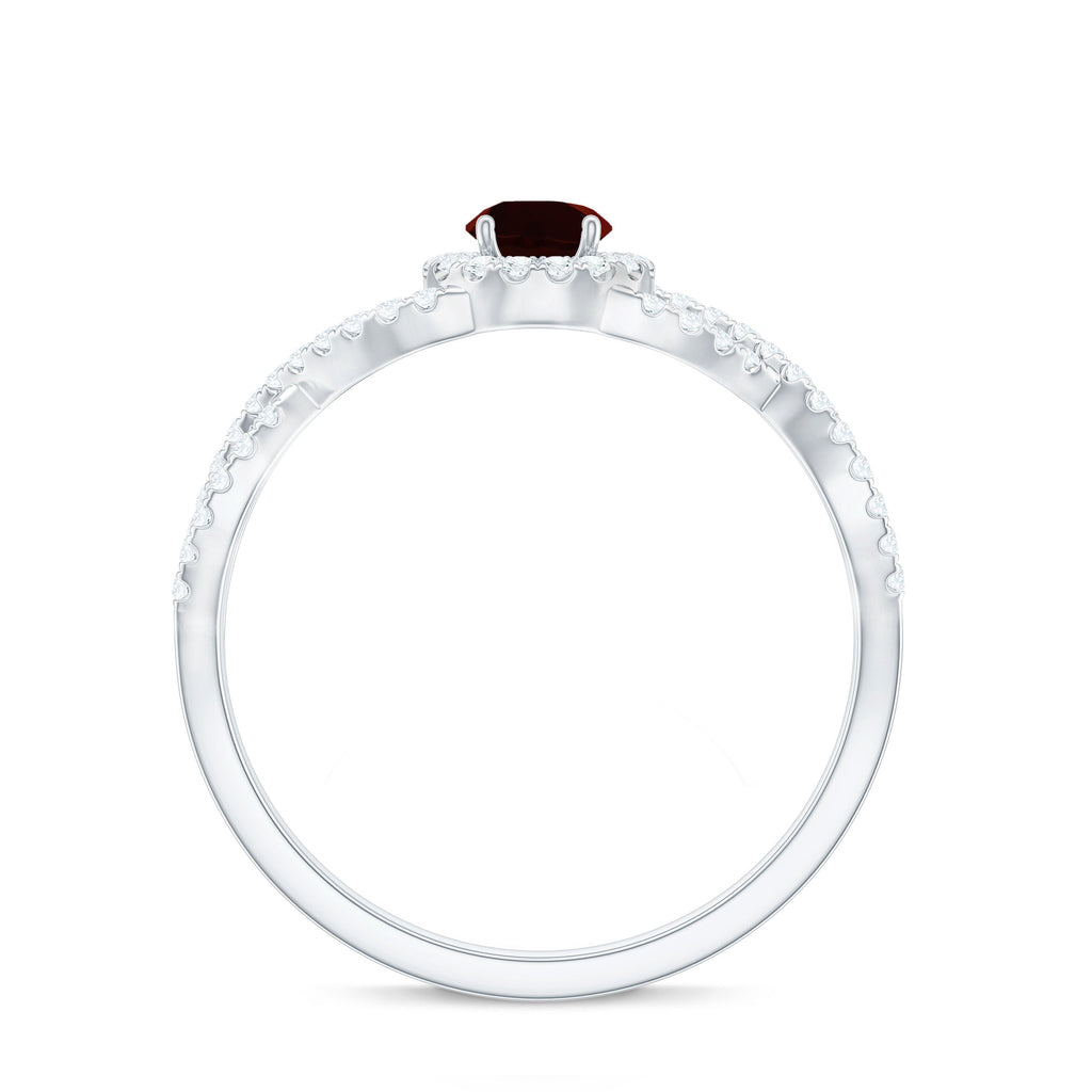 Natural Garnet Engagement Ring with Diamond Criss Cross Shank