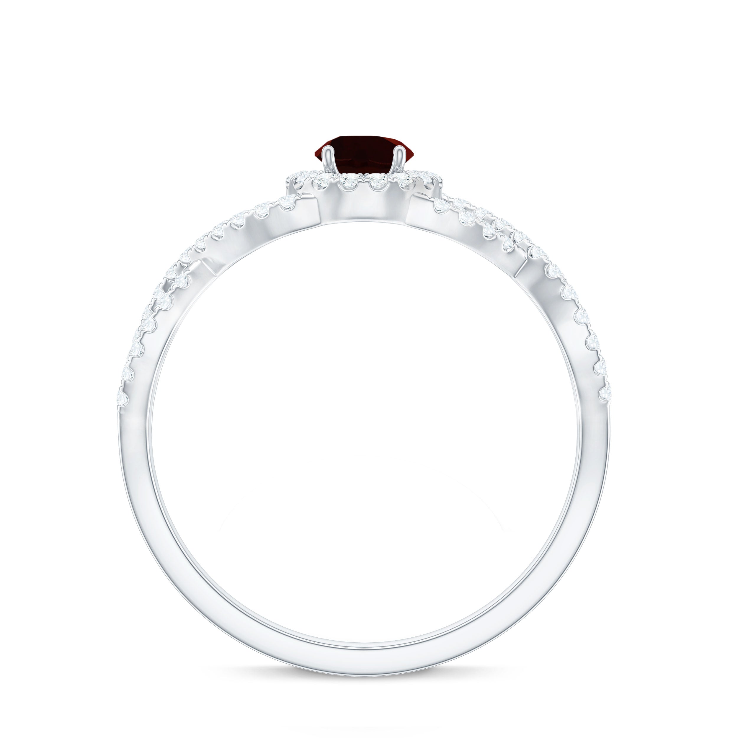 Natural Garnet Engagement Ring with Diamond Criss Cross Shank