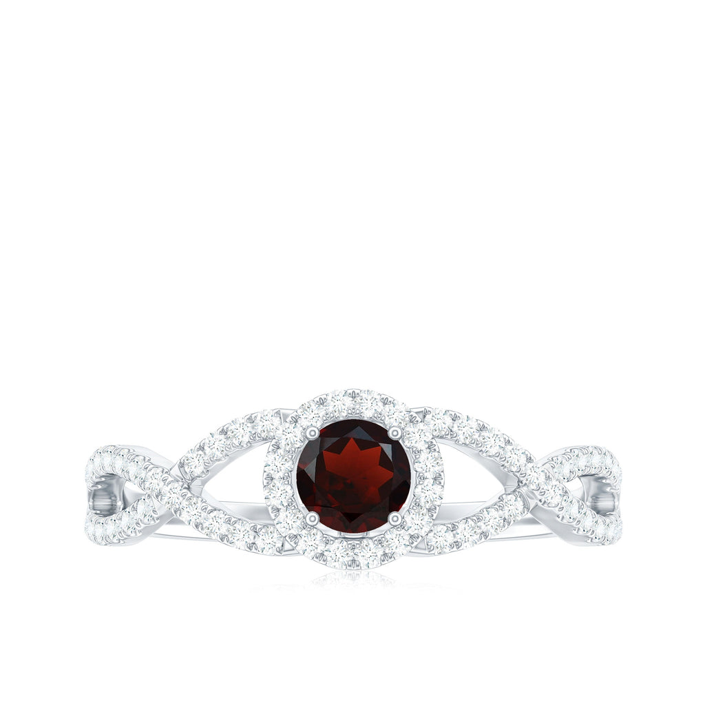 Natural Garnet Engagement Ring with Diamond Criss Cross Shank