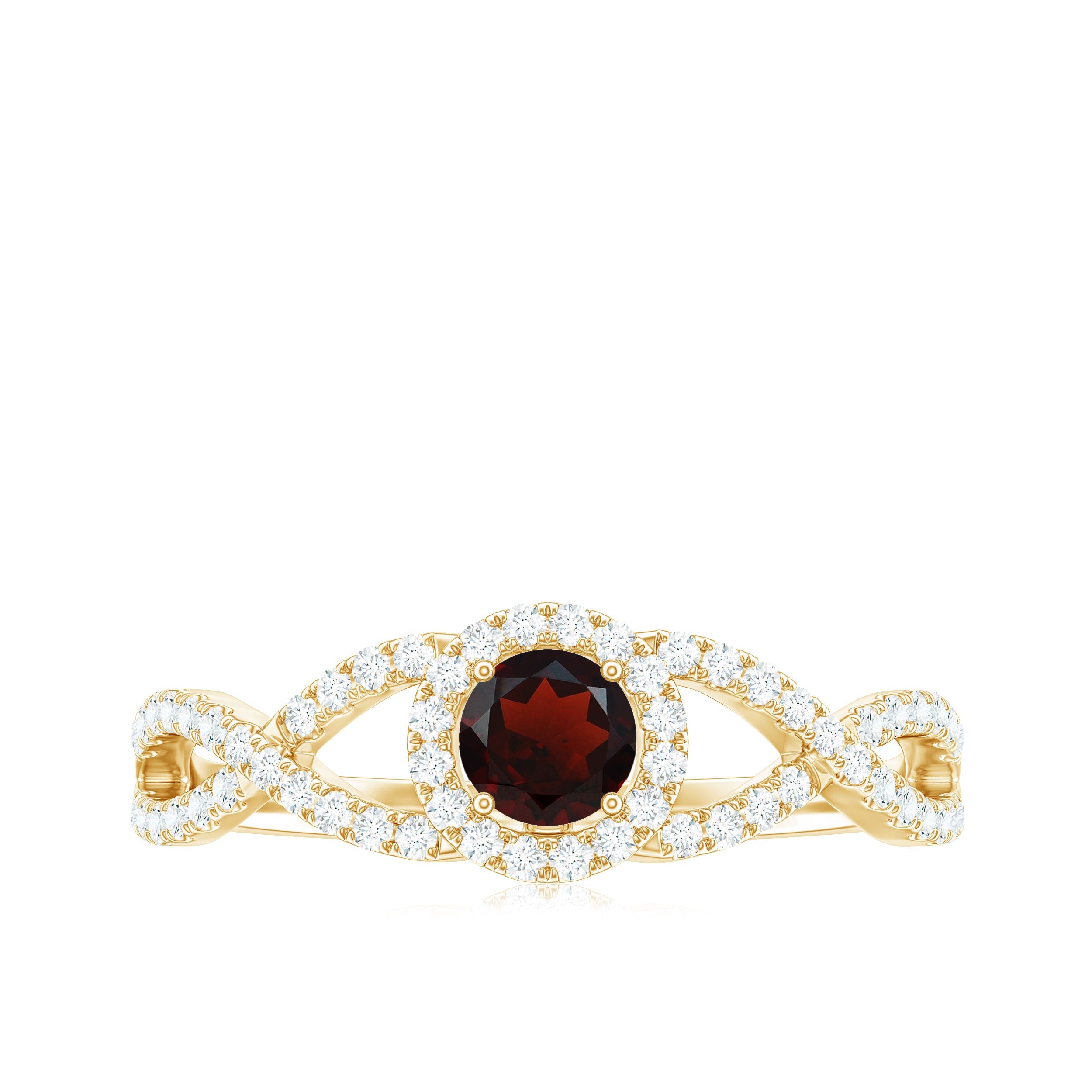 Natural Garnet Engagement Ring with Diamond Criss Cross Shank