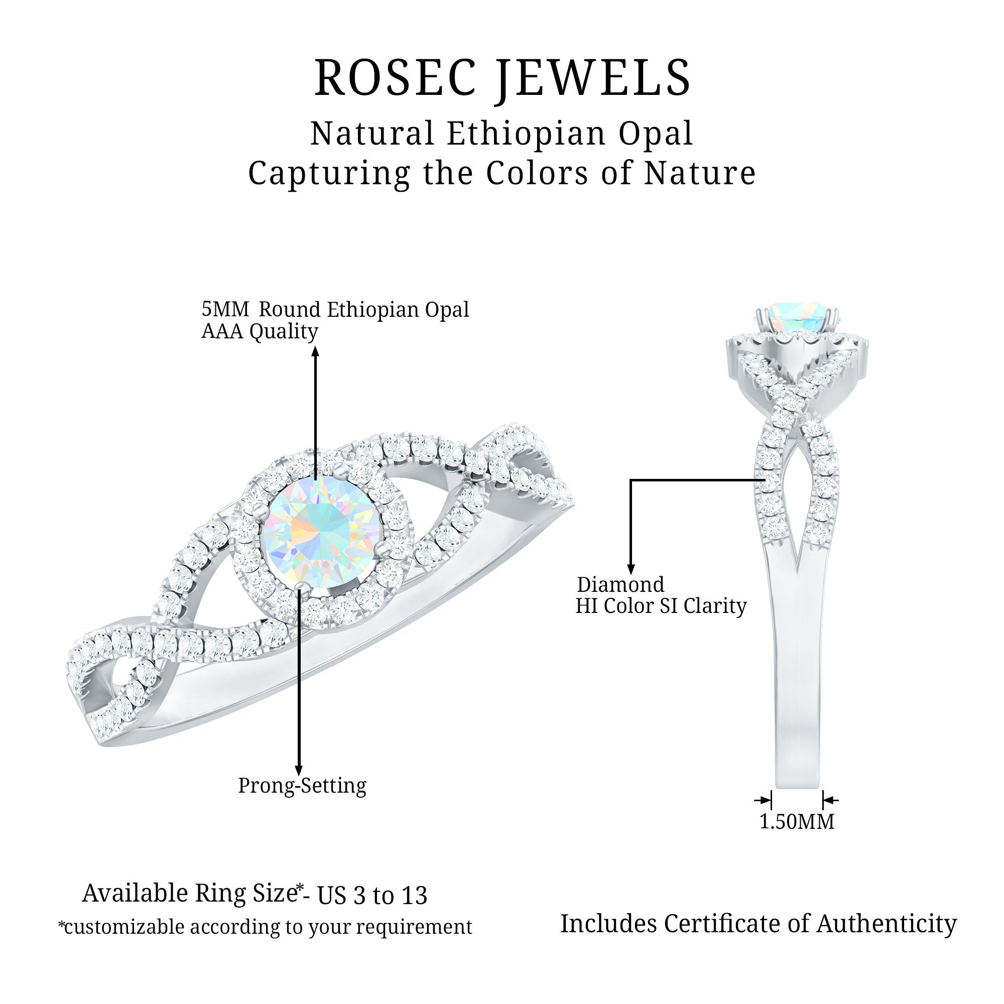 Natural Ethiopian Opal Diamond Engagement Ring with Criss Cross Shank