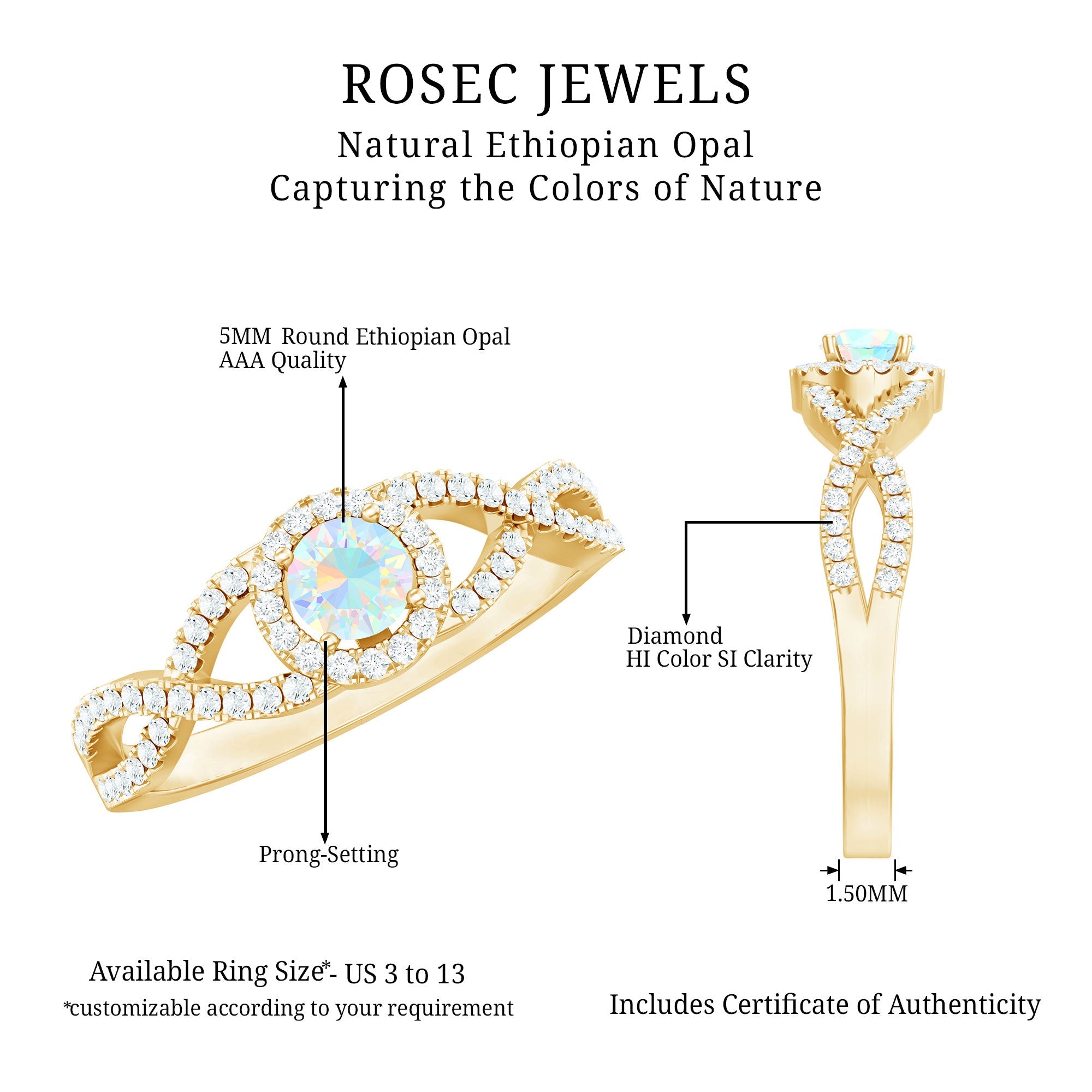 Natural Ethiopian Opal Diamond Engagement Ring with Criss Cross Shank