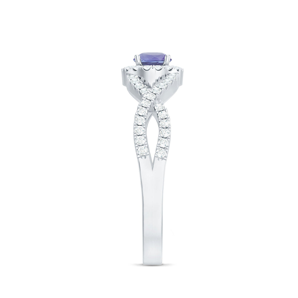 Real Tanzanite Engagement Ring with Diamond Criss Cross Shank
