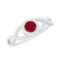Round Ruby and Diamond Criss Cross Engagement Ring