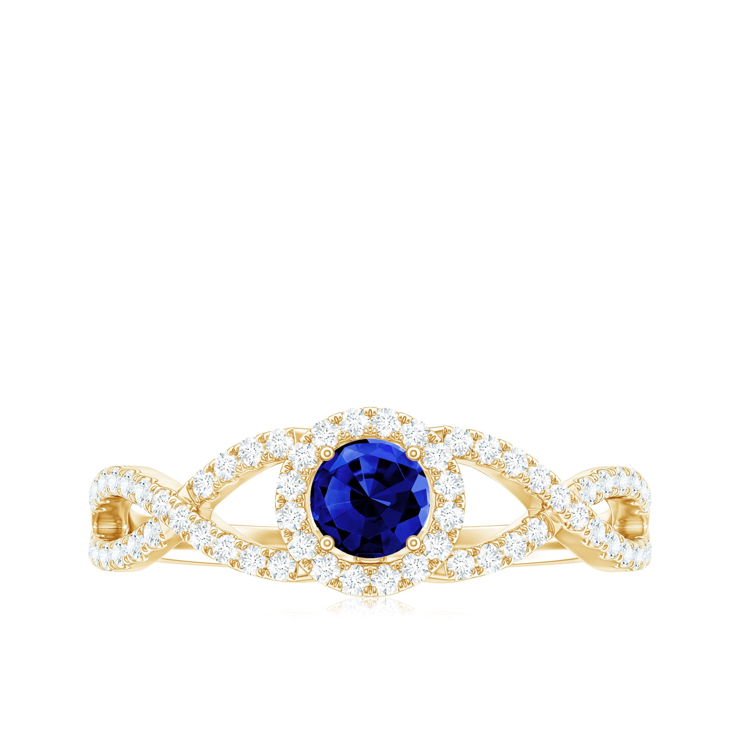 Certified 0.6 Carat Lab Grown Blue Sapphire Crossover Engagement Ring with Moissanite