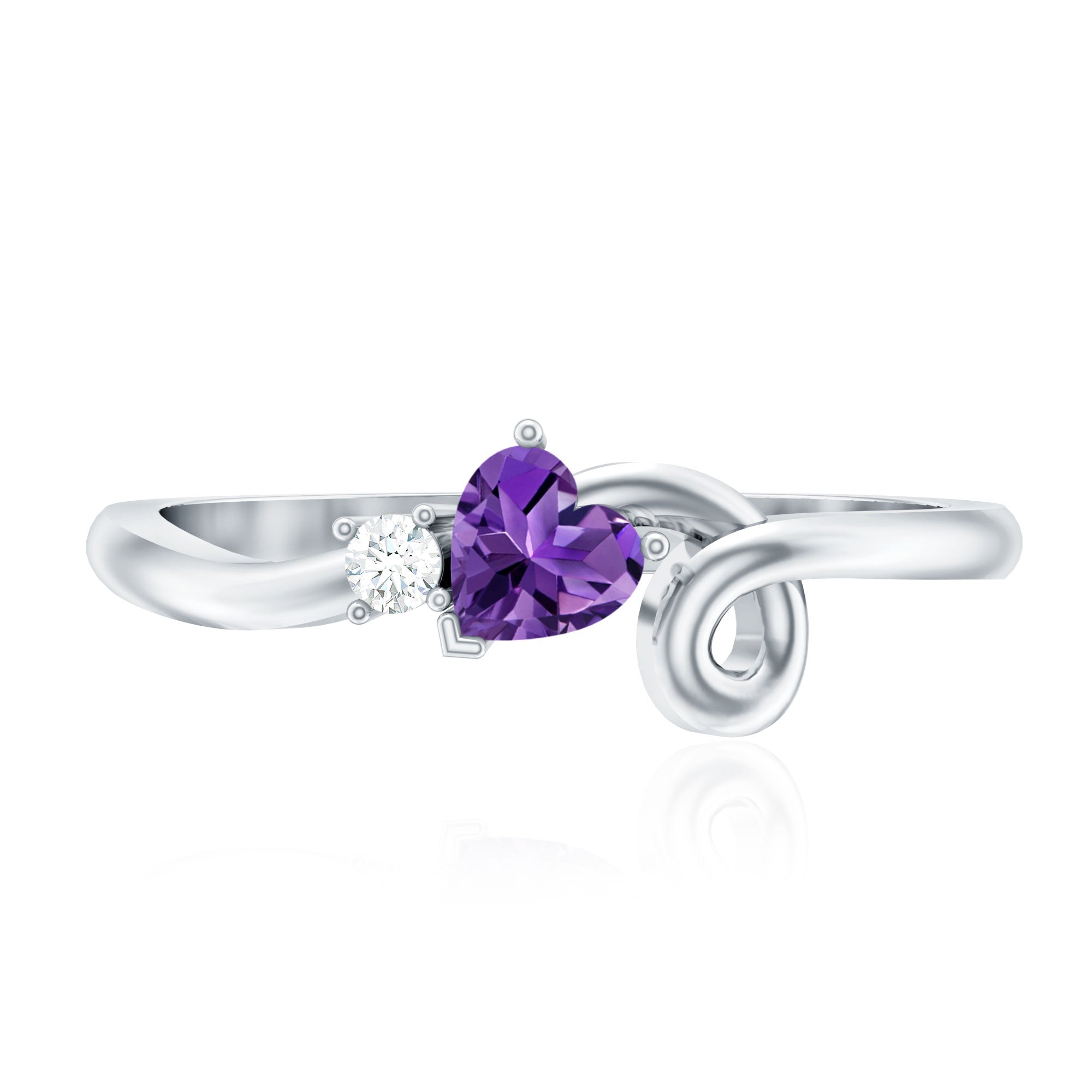 Heart Shape Real Amethyst and Diamond Twisted Promise Ring