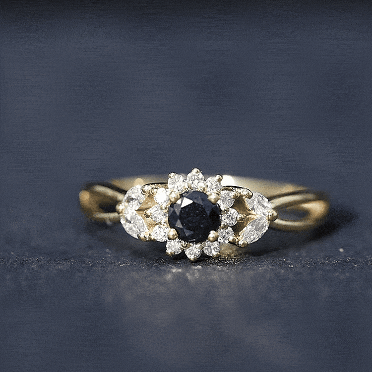 Split Shank Created Black Diamond Flower Ring with Diamond Accent