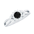 Split Shank Created Black Diamond Flower Ring with Diamond Accent