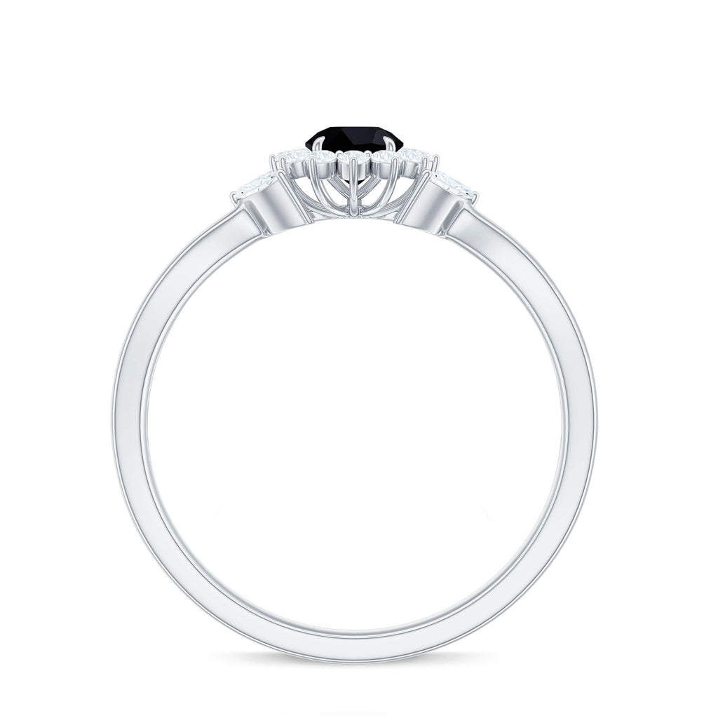 Split Shank Created Black Diamond Flower Ring with Diamond Accent
