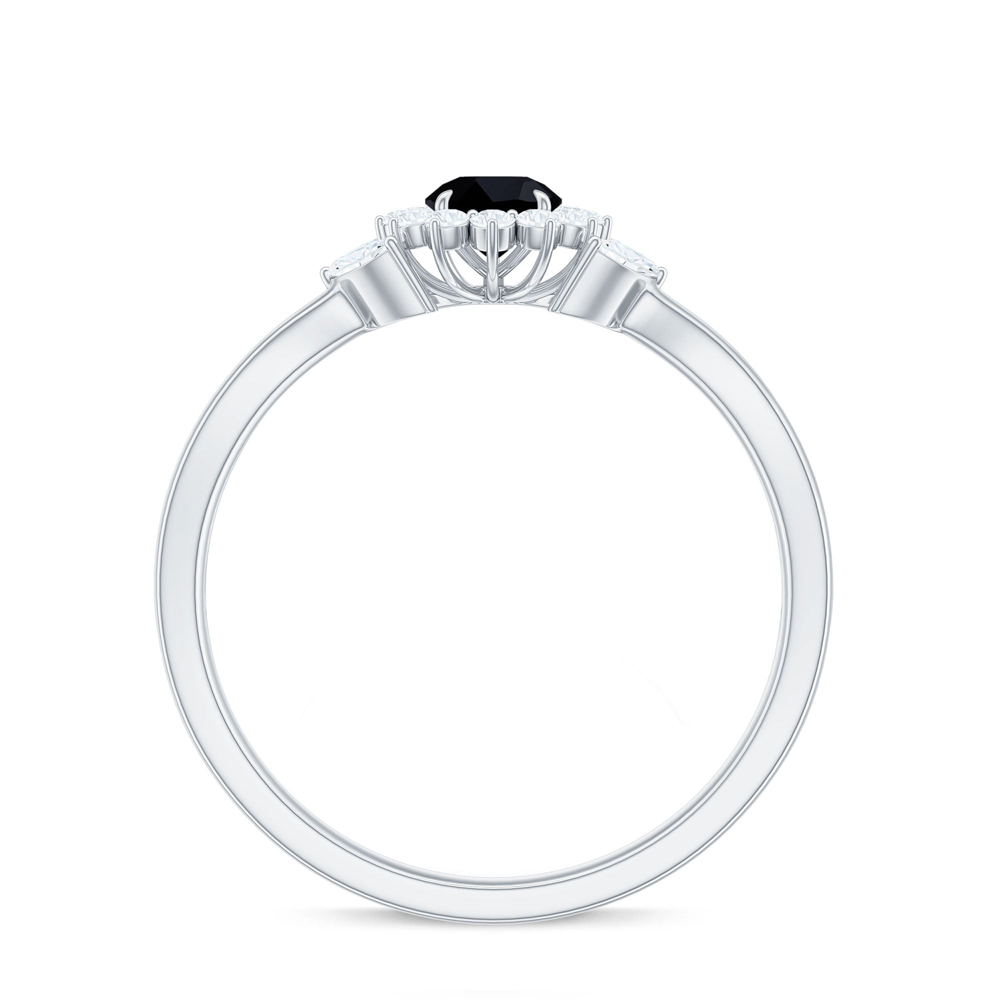 Split Shank Created Black Diamond Flower Ring with Diamond Accent