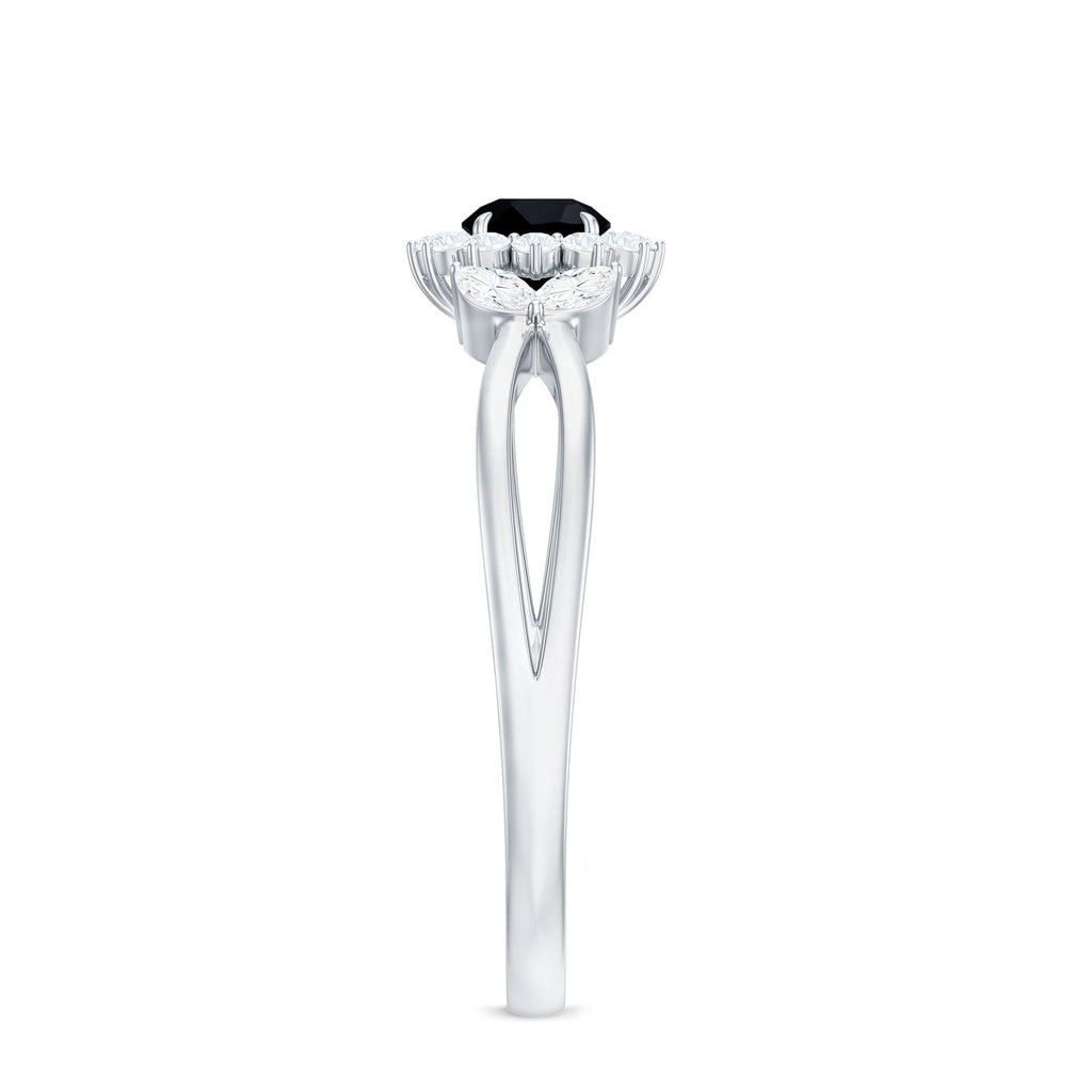 Split Shank Created Black Diamond Flower Ring with Diamond Accent