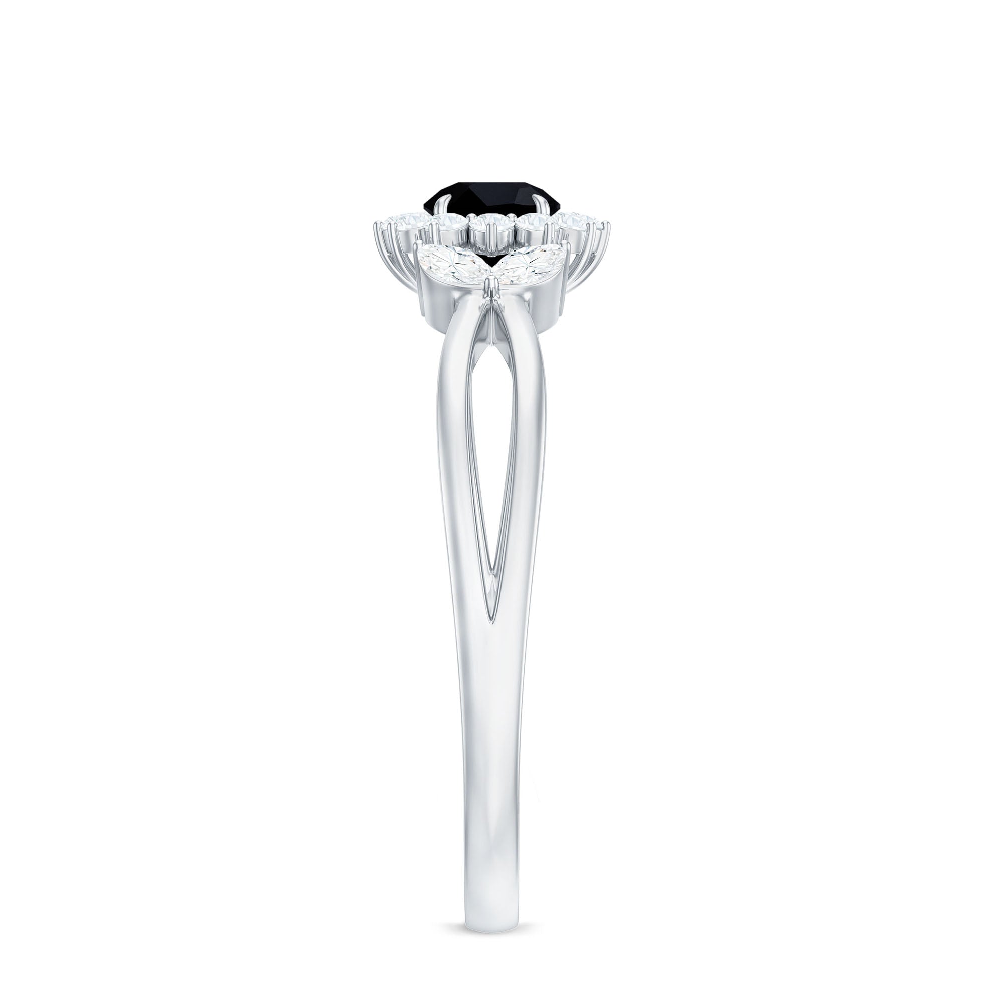 Split Shank Created Black Diamond Flower Ring with Diamond Accent