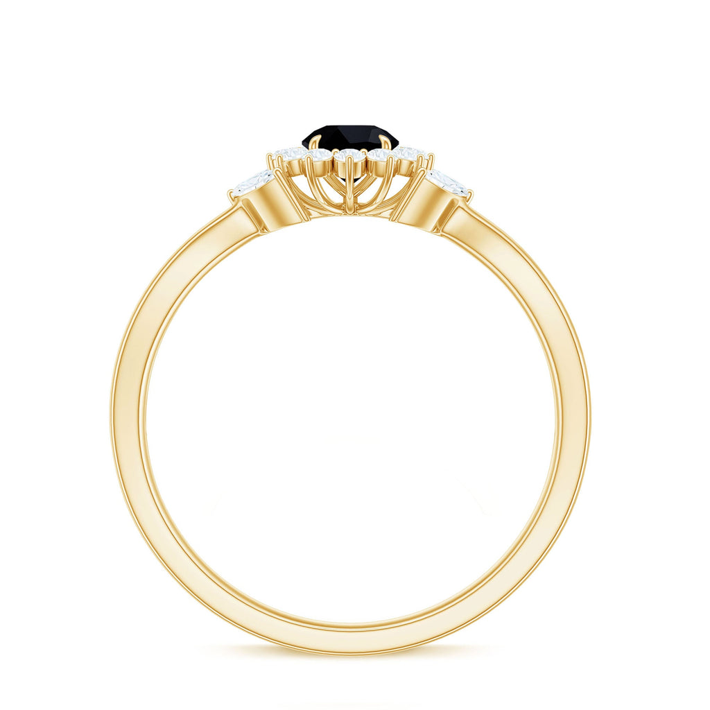 Split Shank Created Black Diamond Flower Ring with Diamond Accent