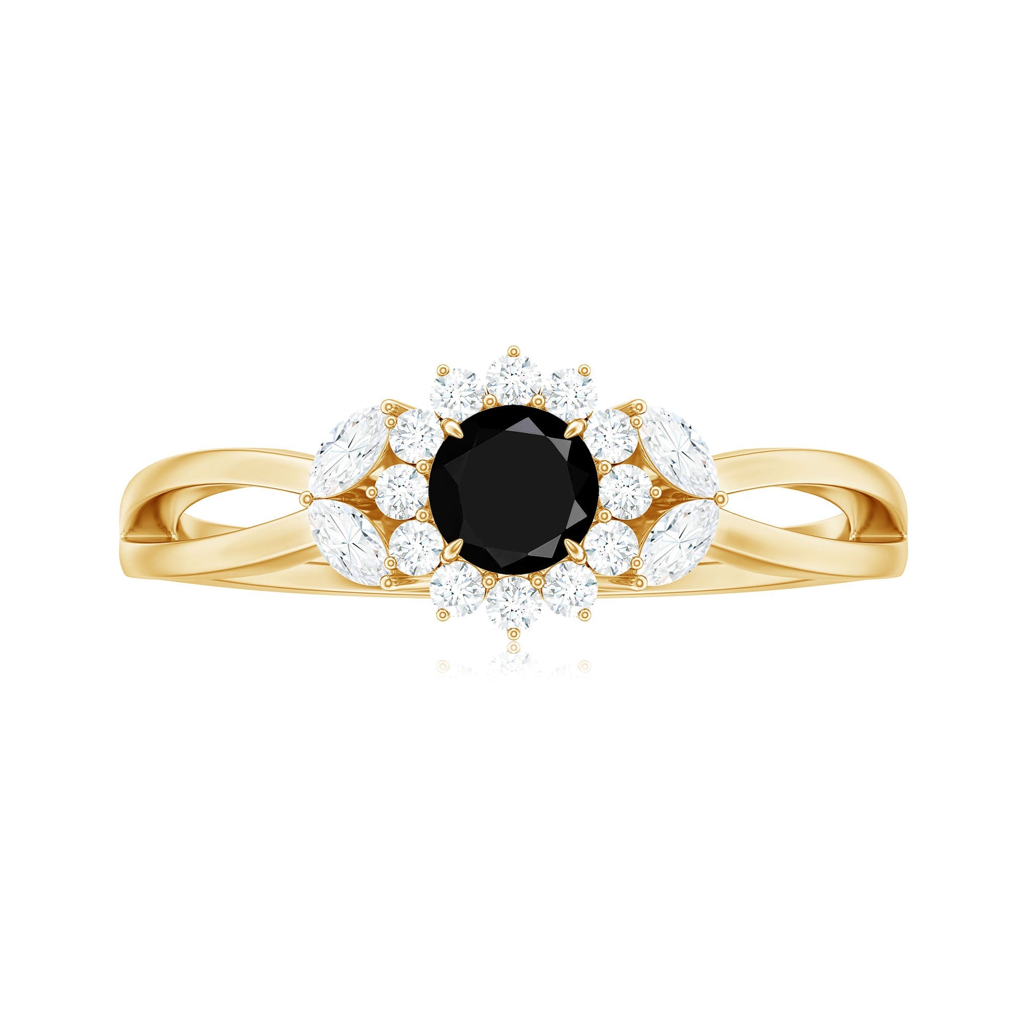 Split Shank Created Black Diamond Flower Ring with Diamond Accent