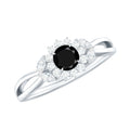 Natural Black Onyx and Diamond Floral Engagement Ring