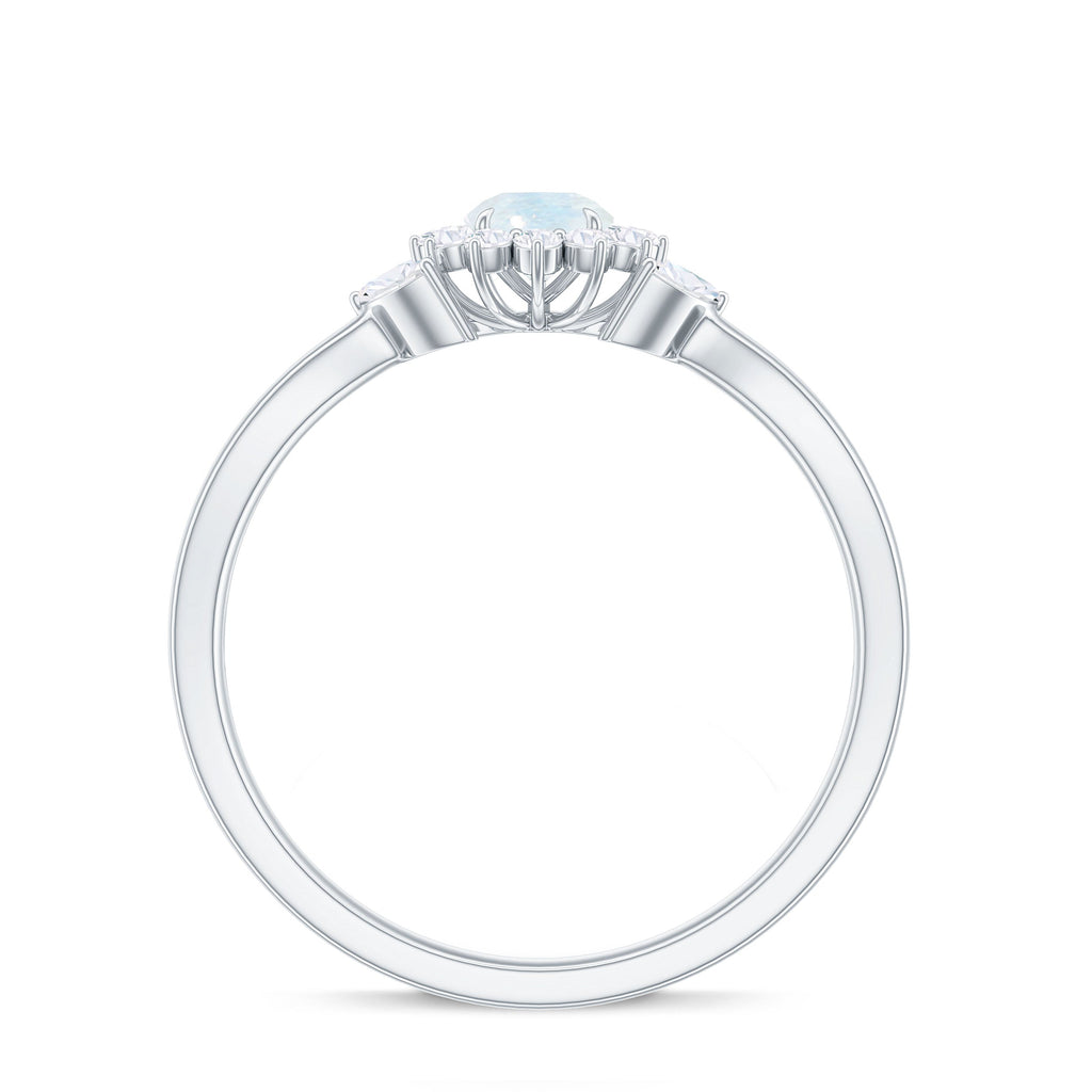 Moonstone and Diamond Flower Engagement Ring with Split Shank