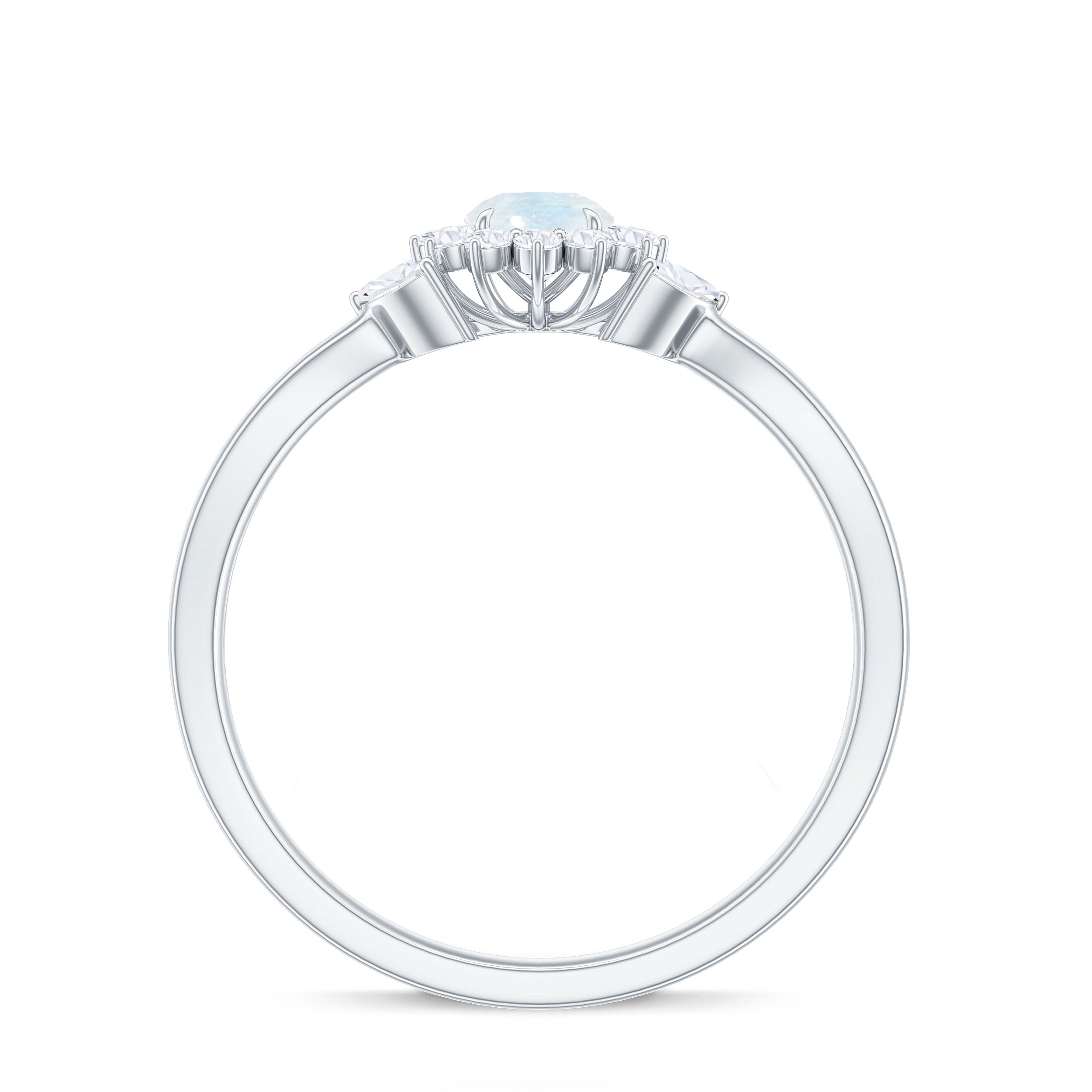 Moonstone and Diamond Flower Engagement Ring with Split Shank