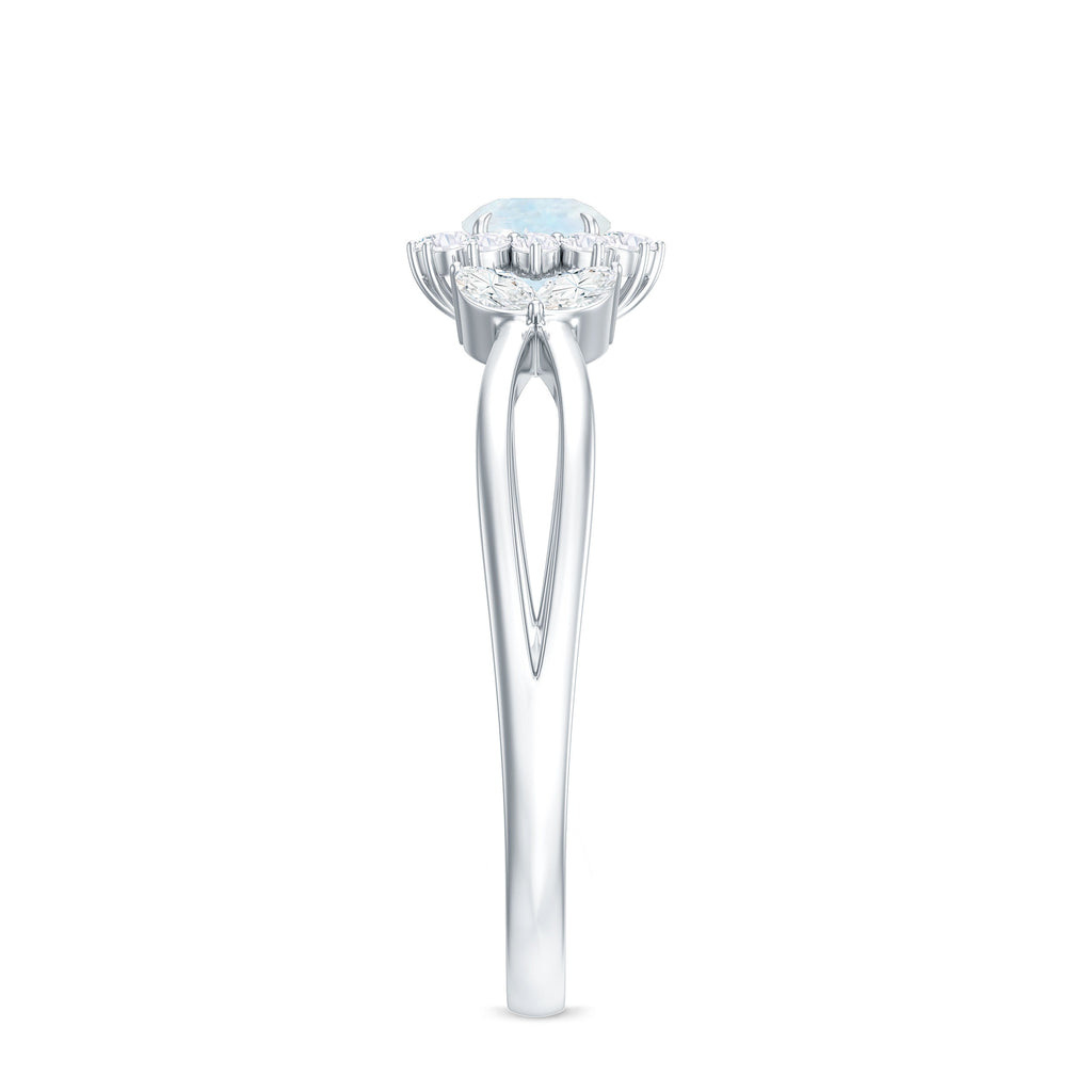Moonstone and Diamond Flower Engagement Ring with Split Shank