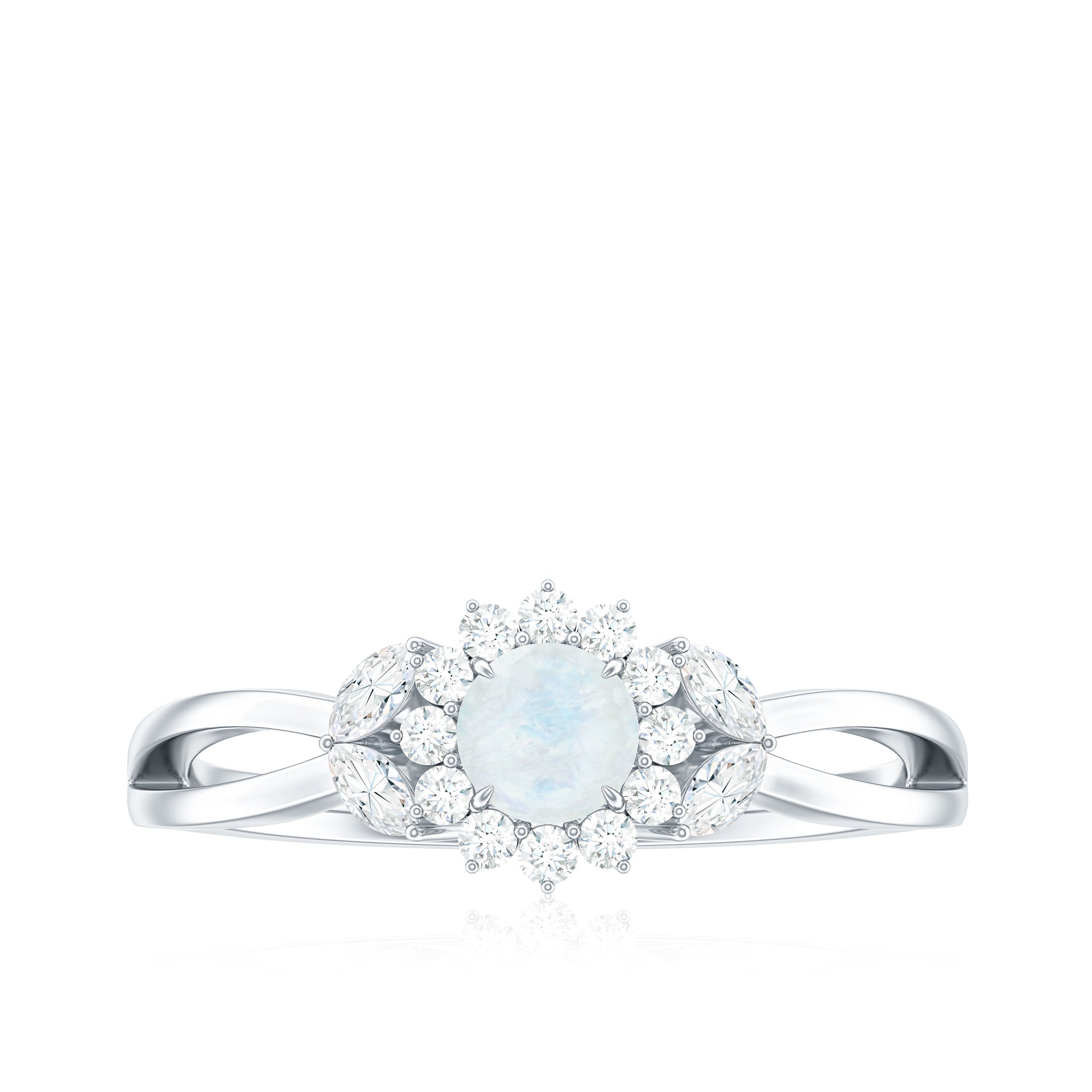 Moonstone and Diamond Flower Engagement Ring with Split Shank