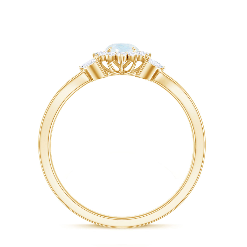 Moonstone and Diamond Flower Engagement Ring with Split Shank
