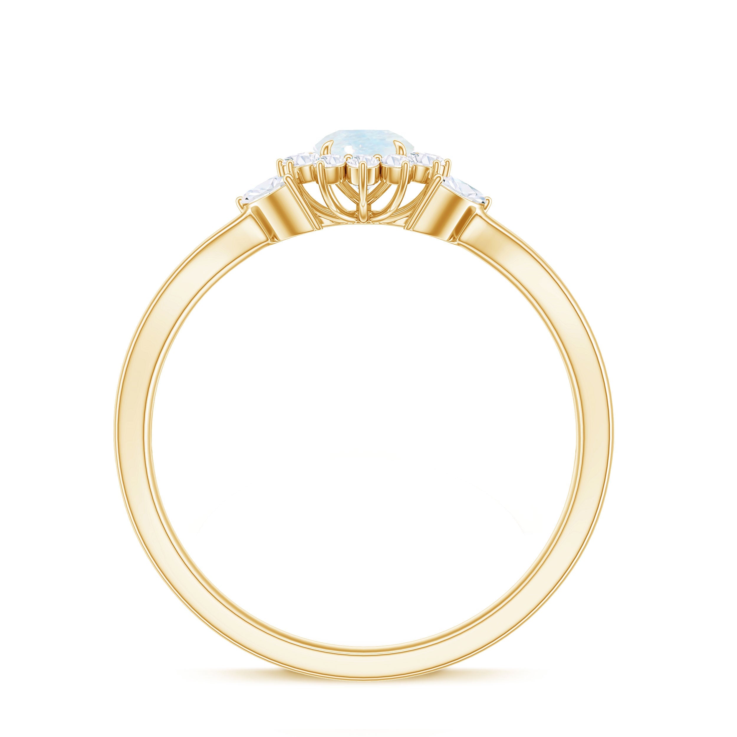 Moonstone and Diamond Flower Engagement Ring with Split Shank