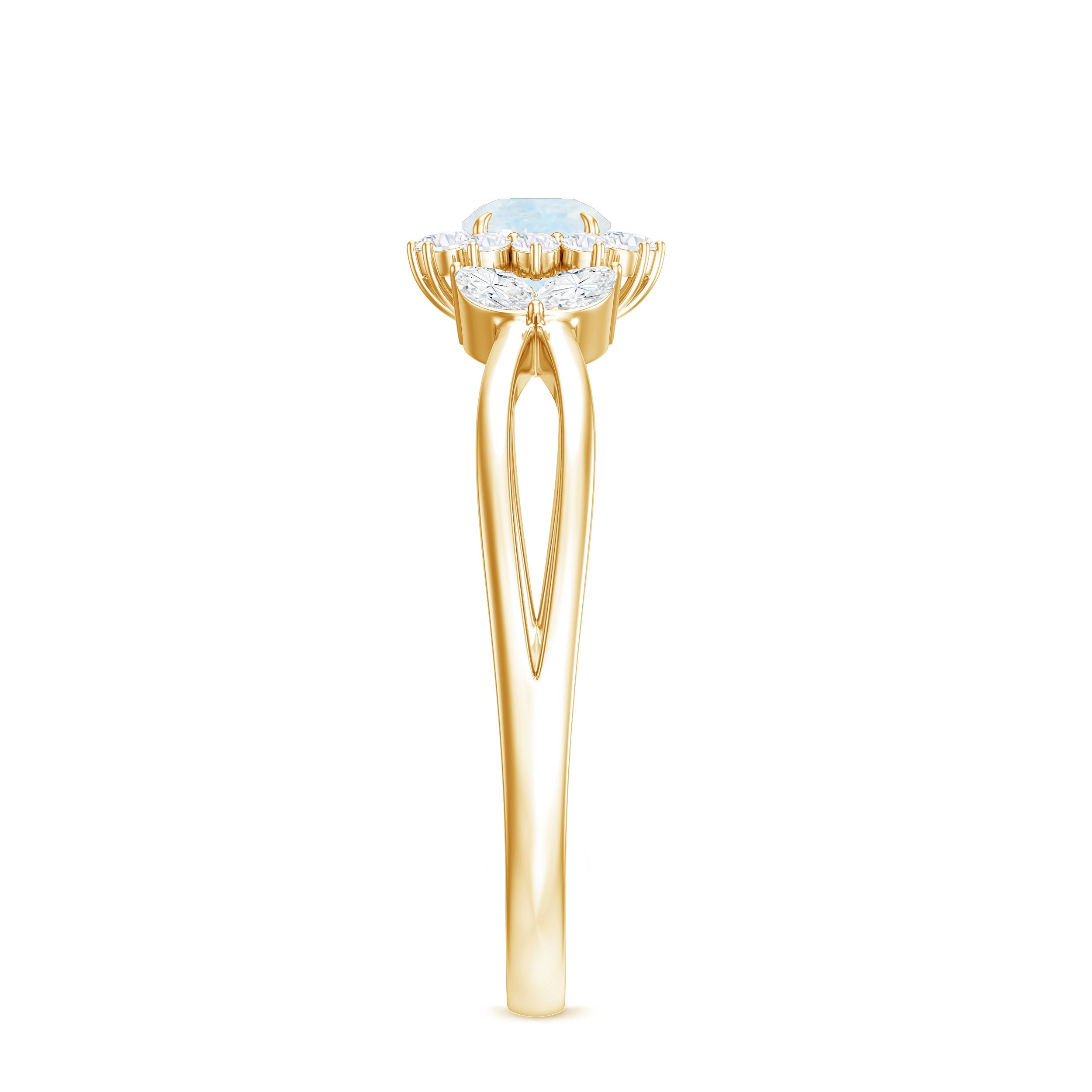 Moonstone and Diamond Flower Engagement Ring with Split Shank