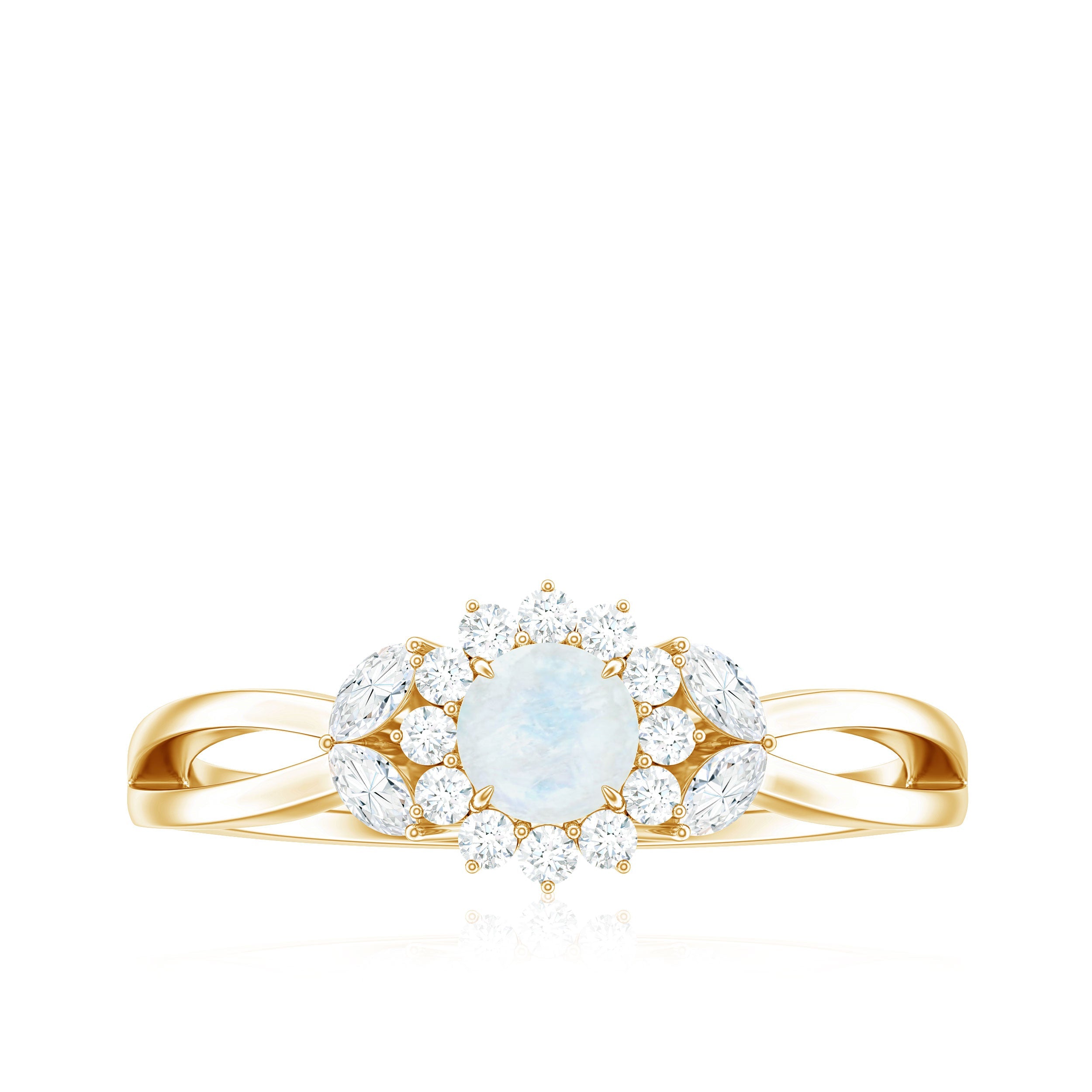 Moonstone and Diamond Flower Engagement Ring with Split Shank