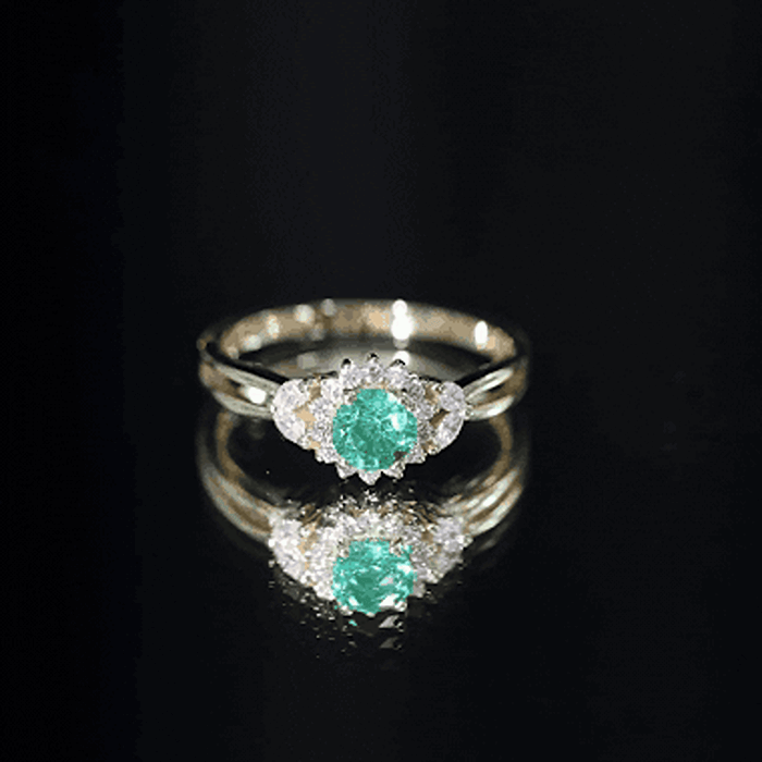 Real Emerald and Diamond Flower Engagement Ring with Split Shank