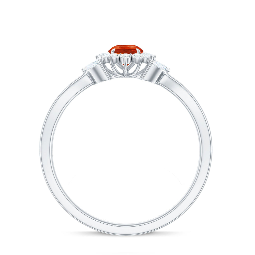 Fire Opal and Diamond Flower Engagement Ring with Split Shank