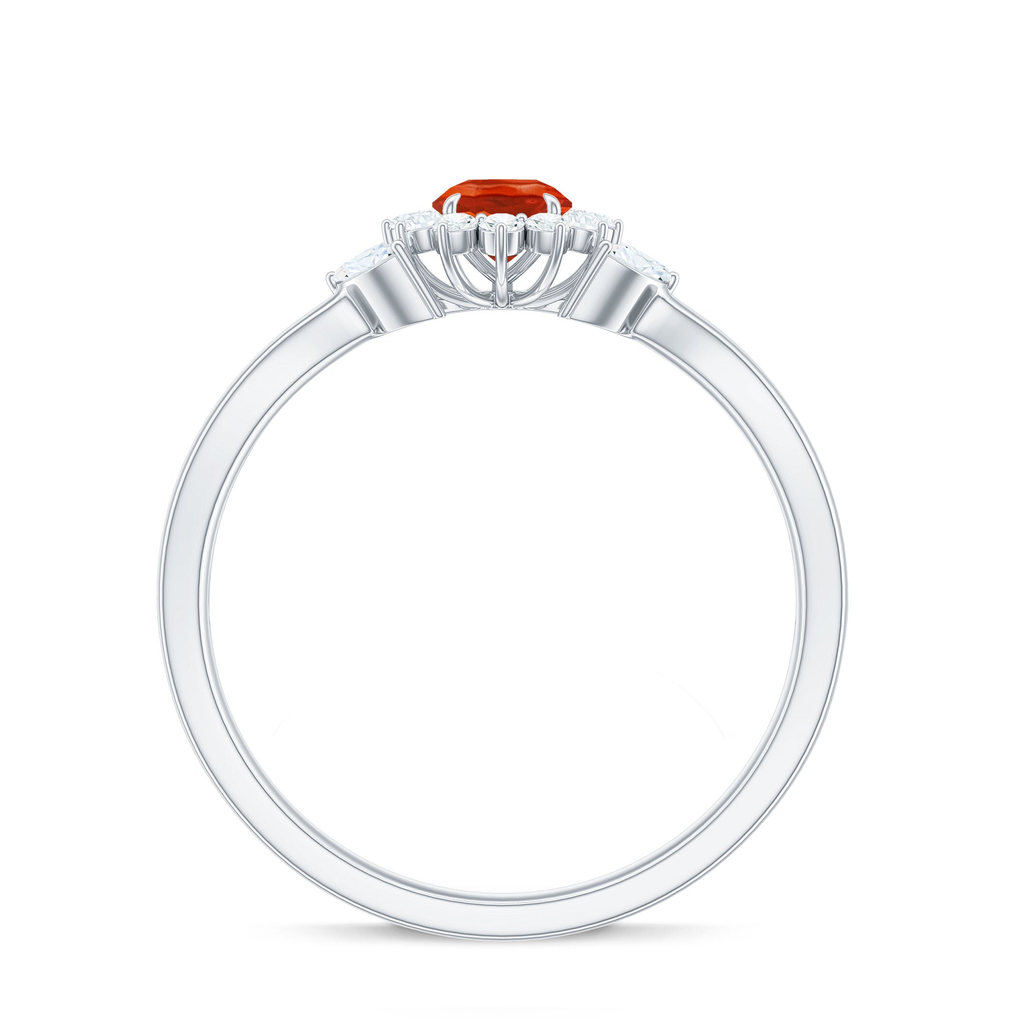 Fire Opal and Diamond Flower Engagement Ring with Split Shank