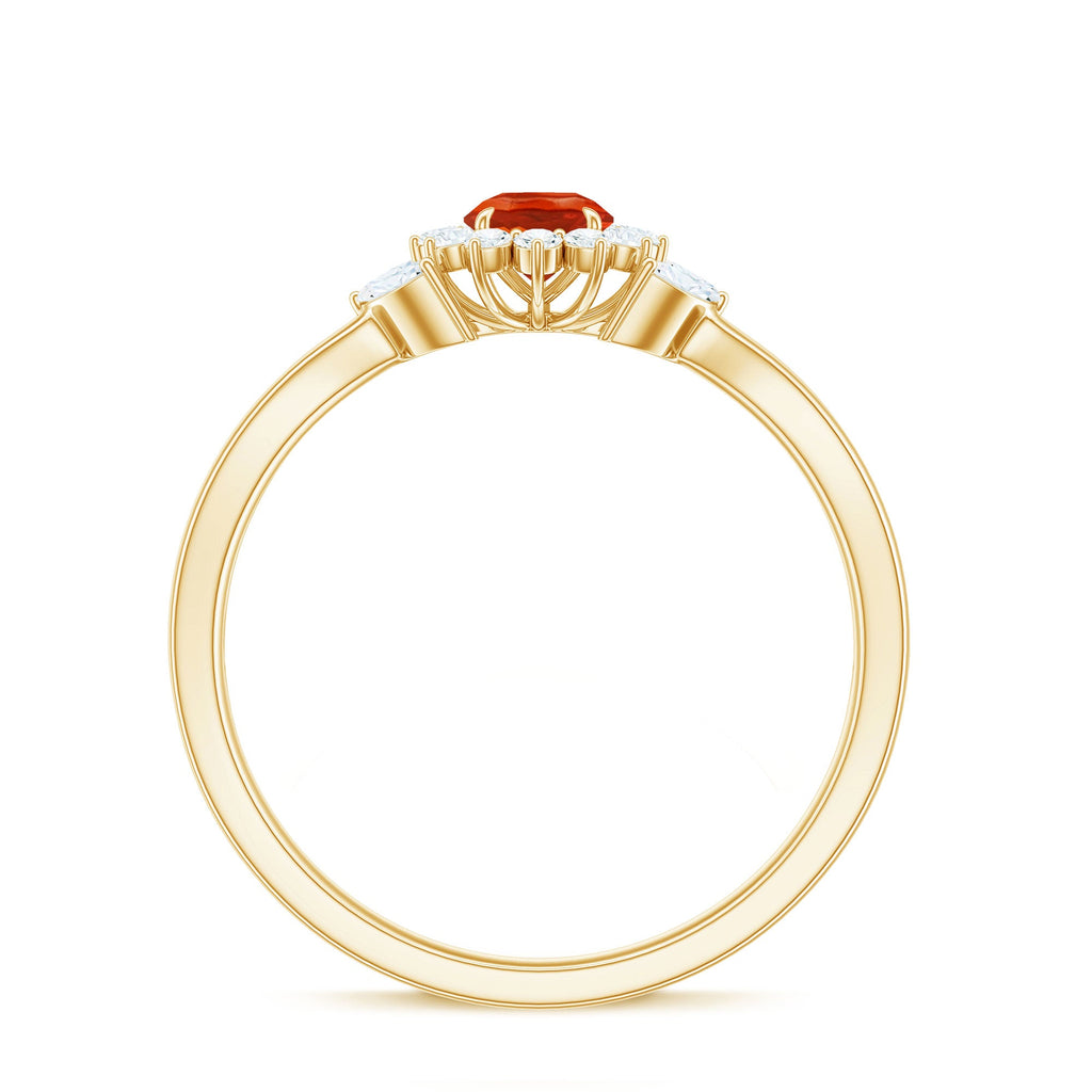 Fire Opal and Diamond Flower Engagement Ring with Split Shank