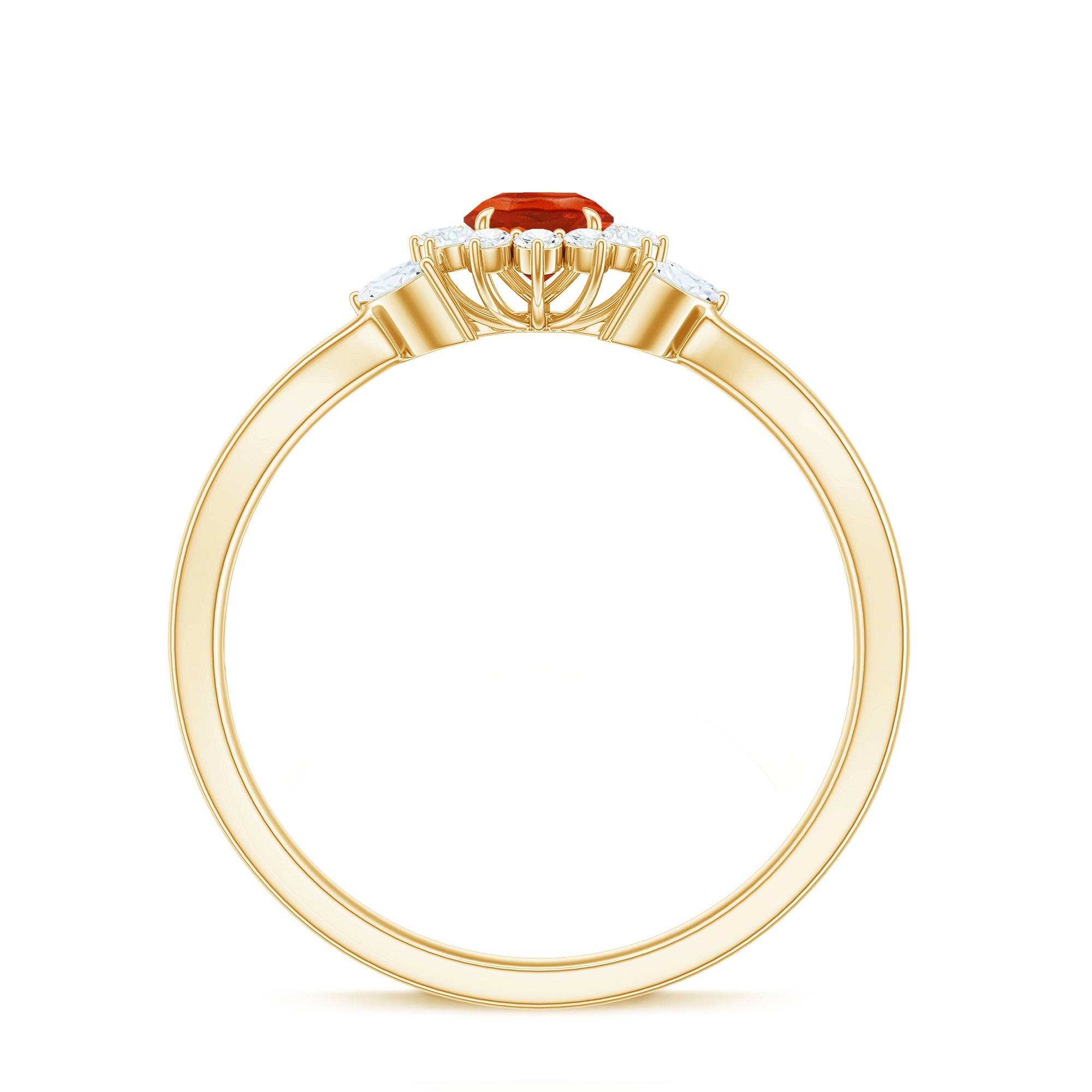Fire Opal and Diamond Flower Engagement Ring with Split Shank