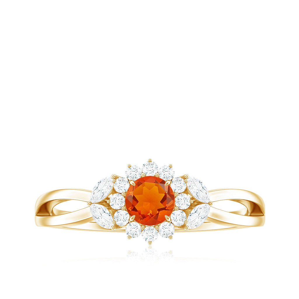Fire Opal and Diamond Flower Engagement Ring with Split Shank