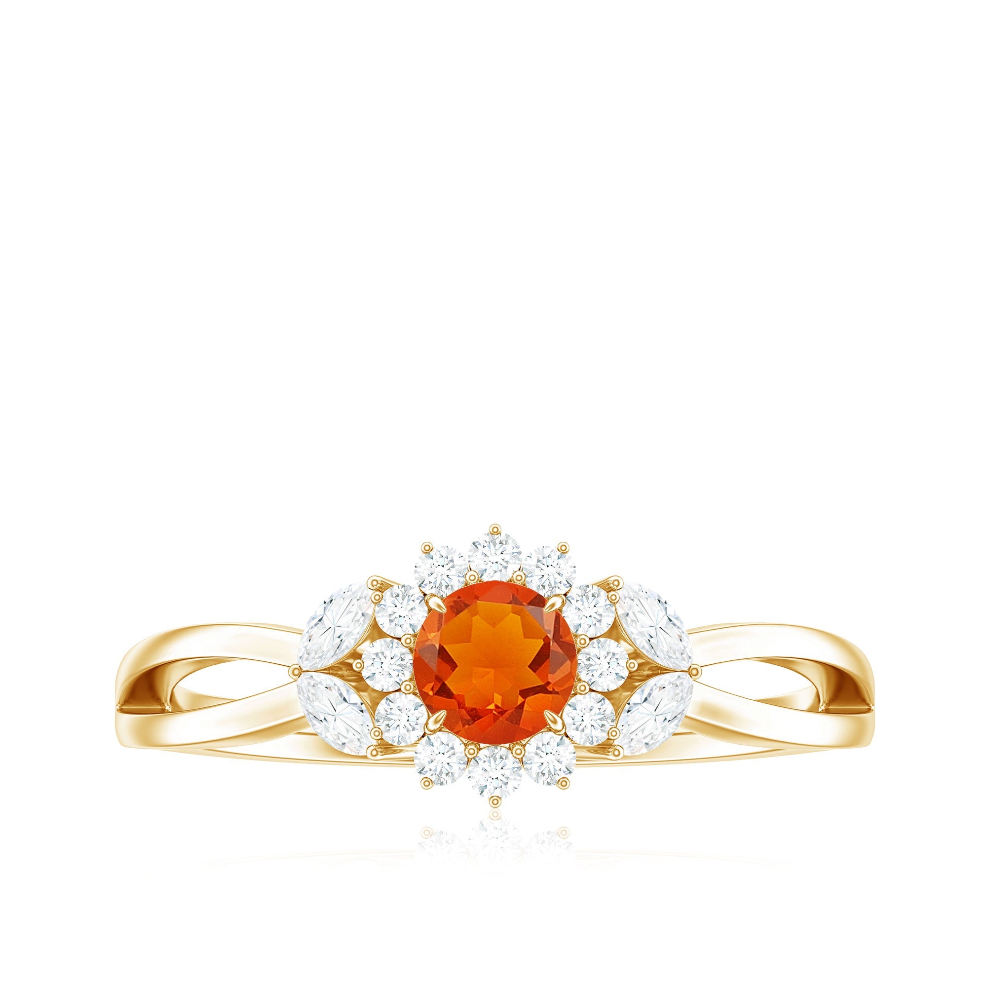 Fire Opal and Diamond Flower Engagement Ring with Split Shank