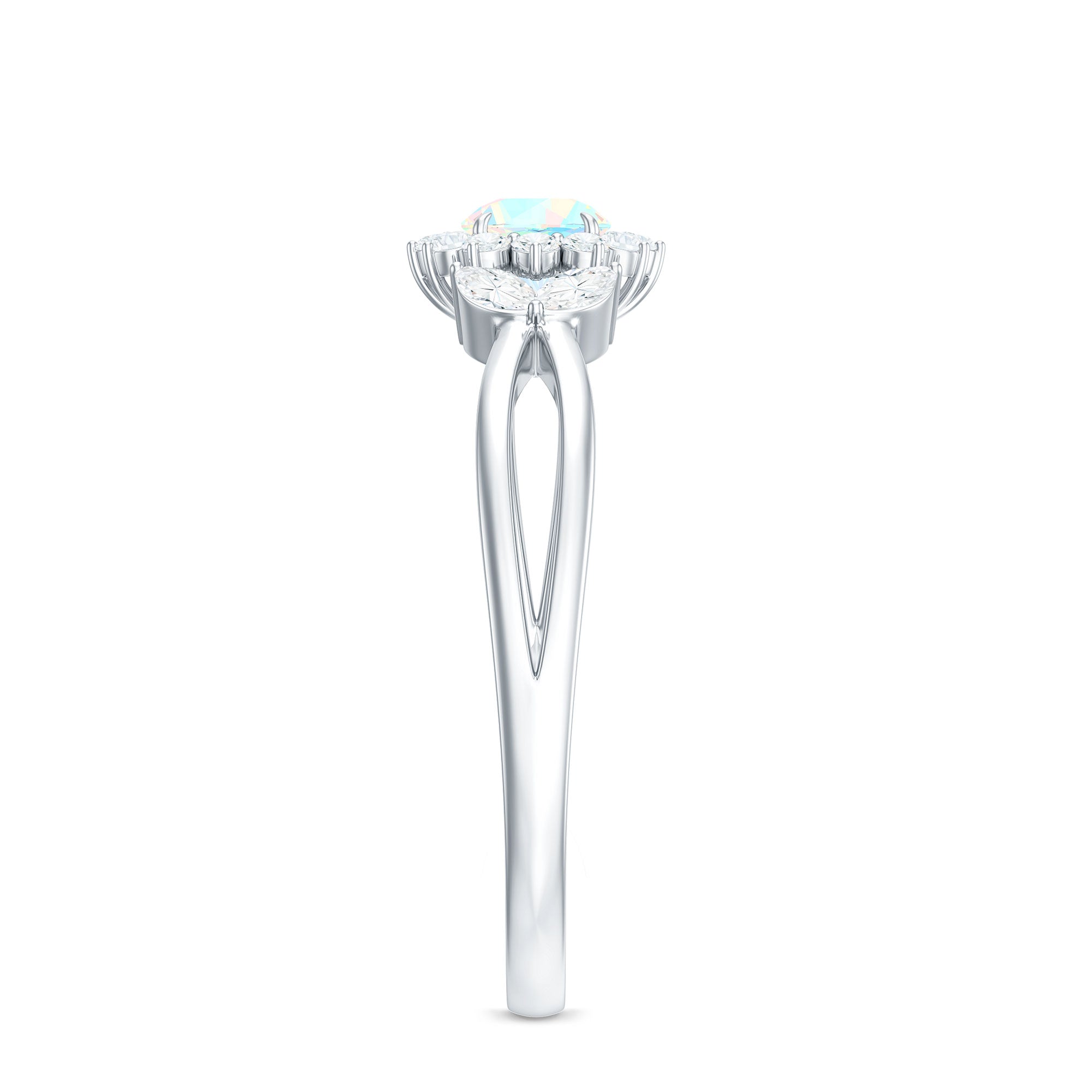 Certified Opalescent Diamond Flower Engagement Ring with Natural Diamonds