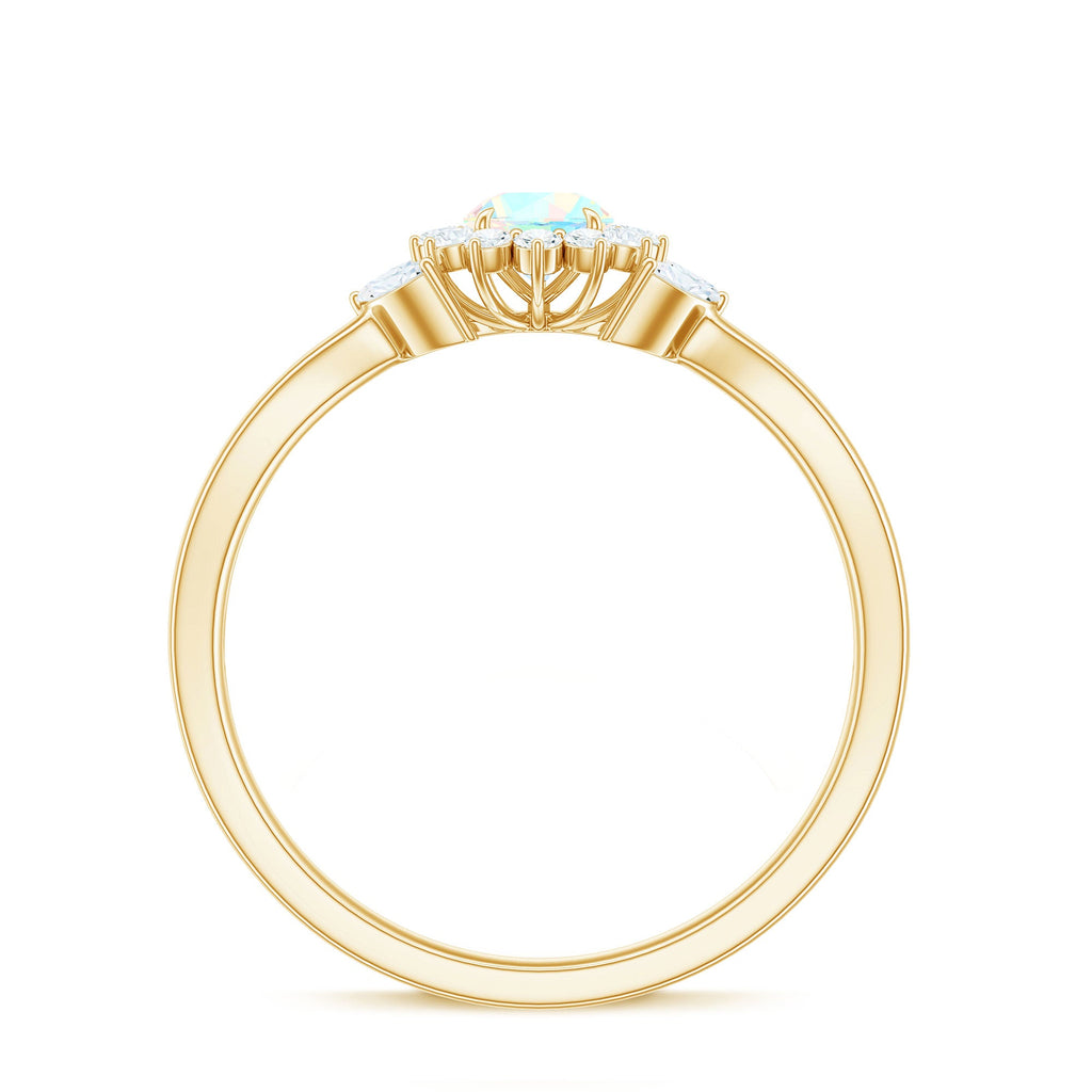 Certified Opalescent Diamond Flower Engagement Ring with Natural Diamonds