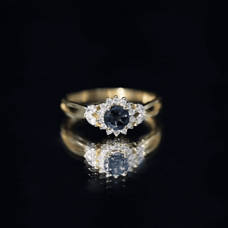 5mm London Blue Topaz Floral Engagement Ring with Diamond
