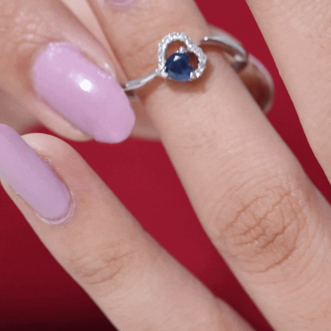 1/2 CT Blue Sapphire Heart Promise Ring with Diamond