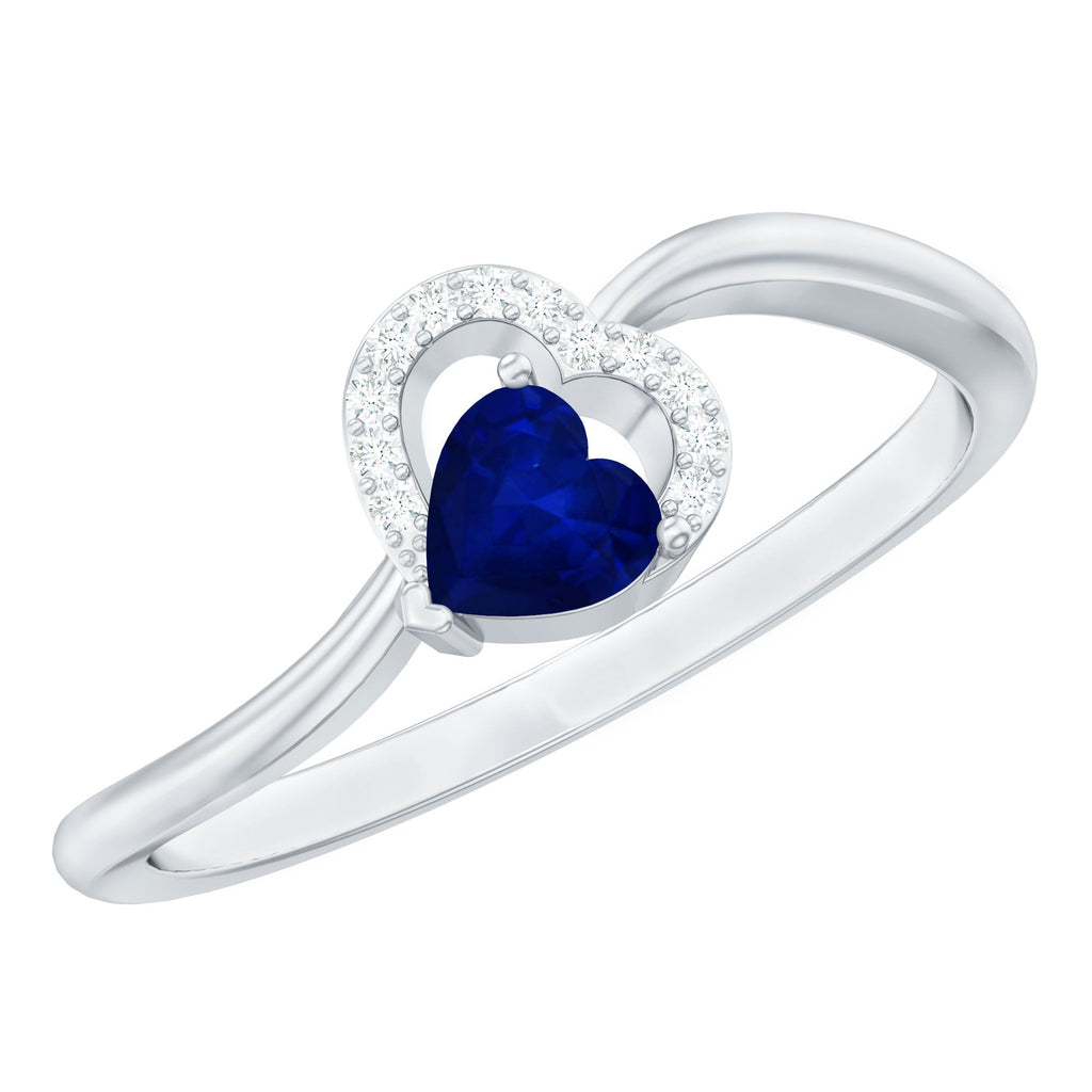 1/2 CT Blue Sapphire Heart Promise Ring with Diamond