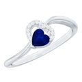 1/2 CT Blue Sapphire Heart Promise Ring with Diamond