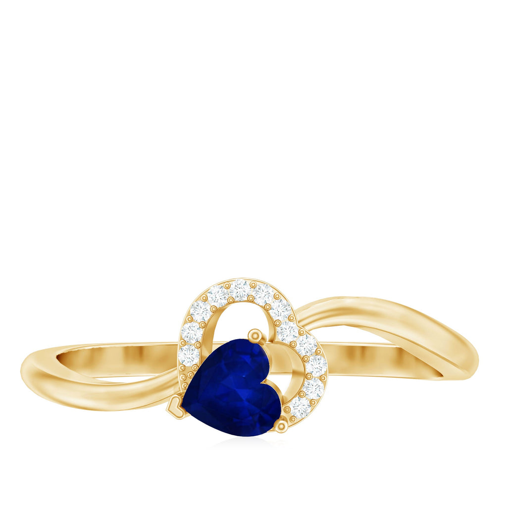 1/2 CT Blue Sapphire Heart Promise Ring with Diamond