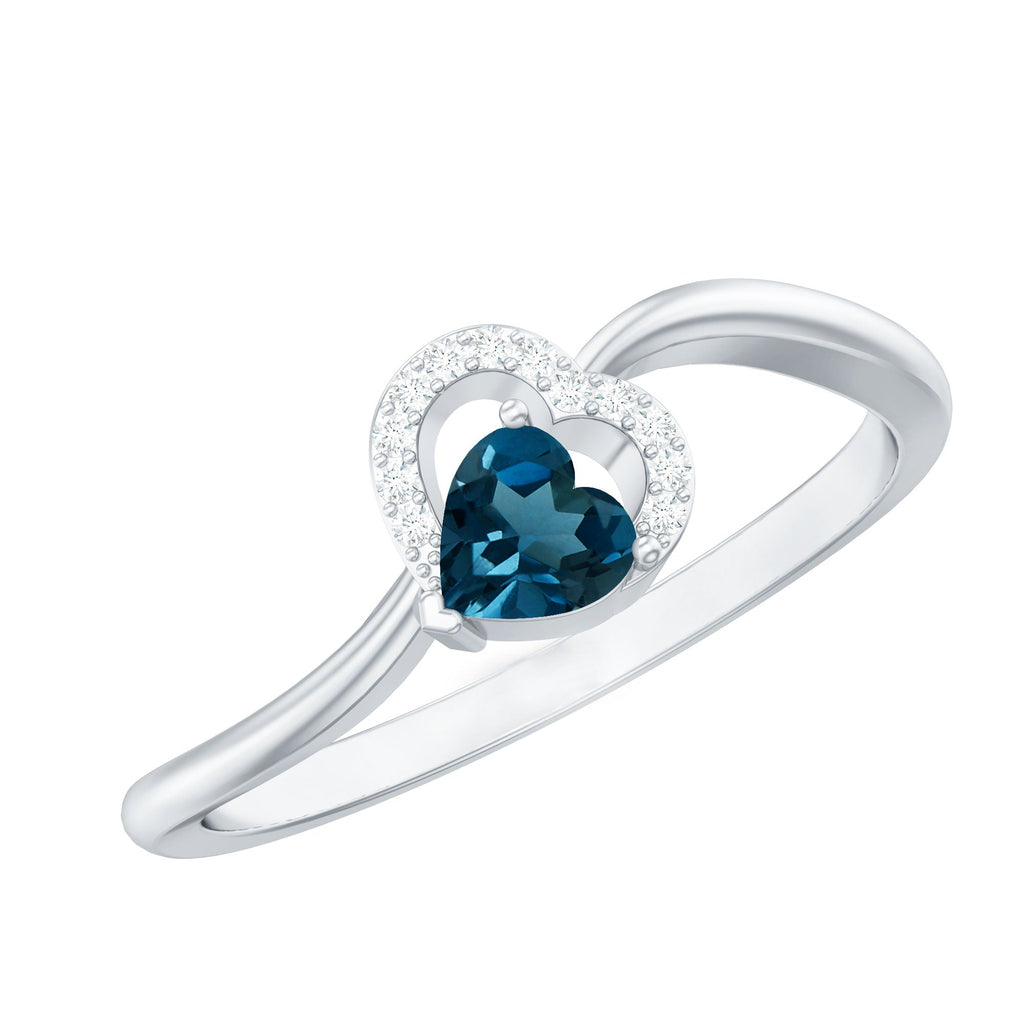 Natural London Blue Topaz Heart Promise Ring with Diamond