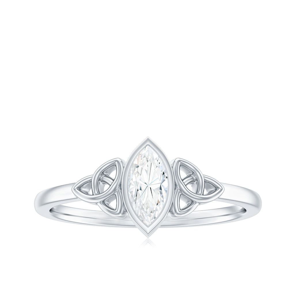 Natural Bezel Set Marquise Diamond Engagement Ring with Celtic Knot