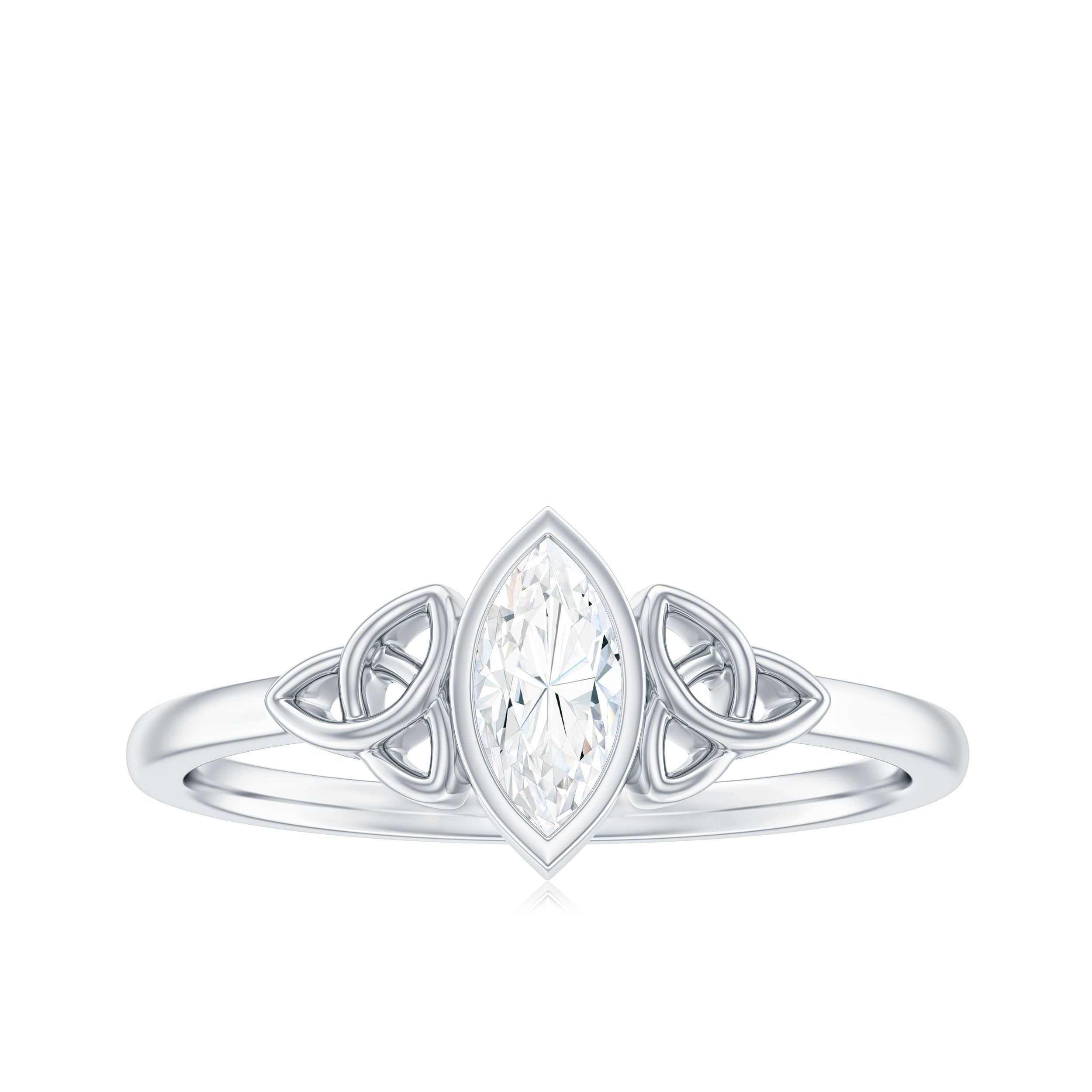 Natural Bezel Set Marquise Diamond Engagement Ring with Celtic Knot