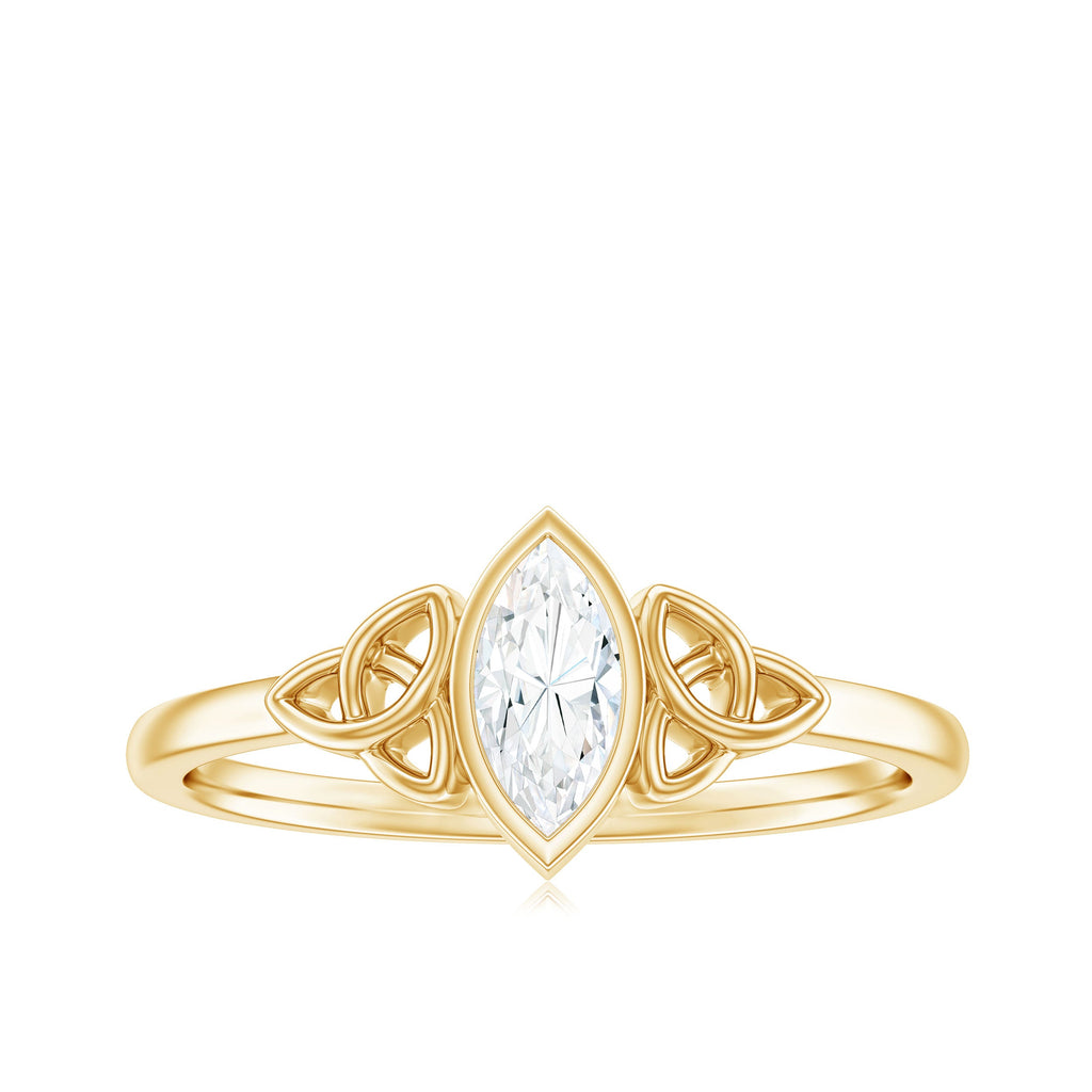 Natural Bezel Set Marquise Diamond Engagement Ring with Celtic Knot