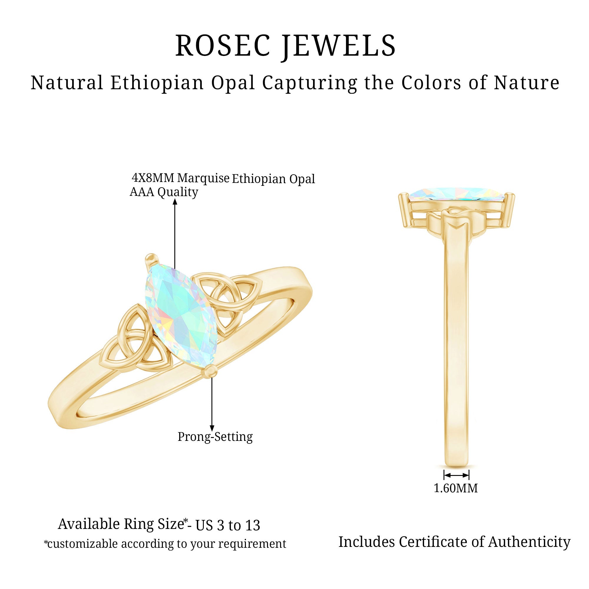 Natural Ethiopian Opal October Birthstone Ring with Celtic Knot